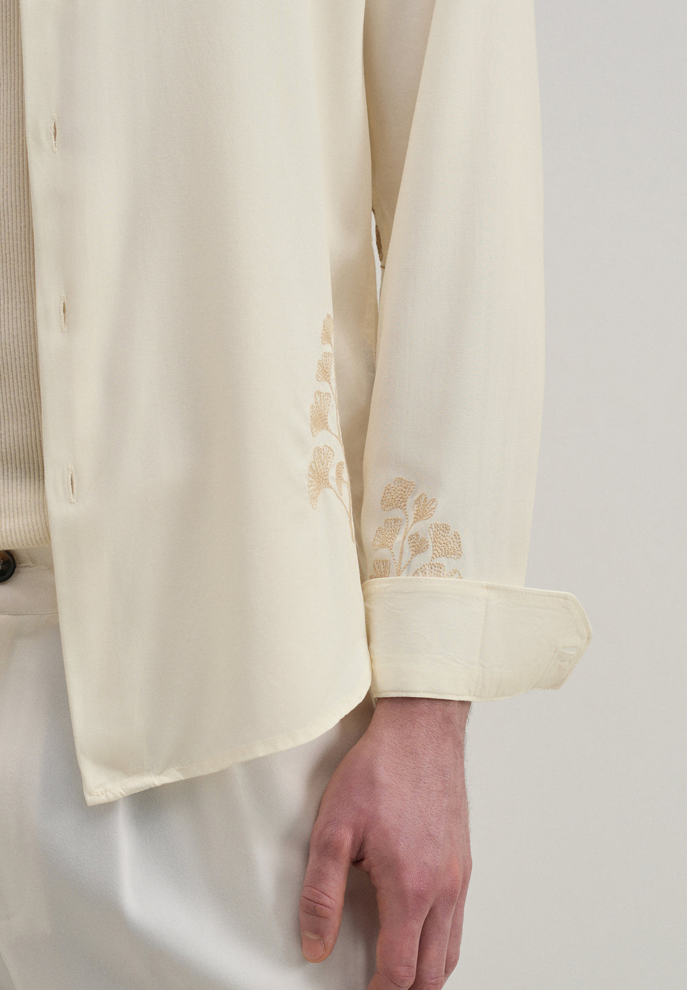 Cream Motif Embroidery Shirt