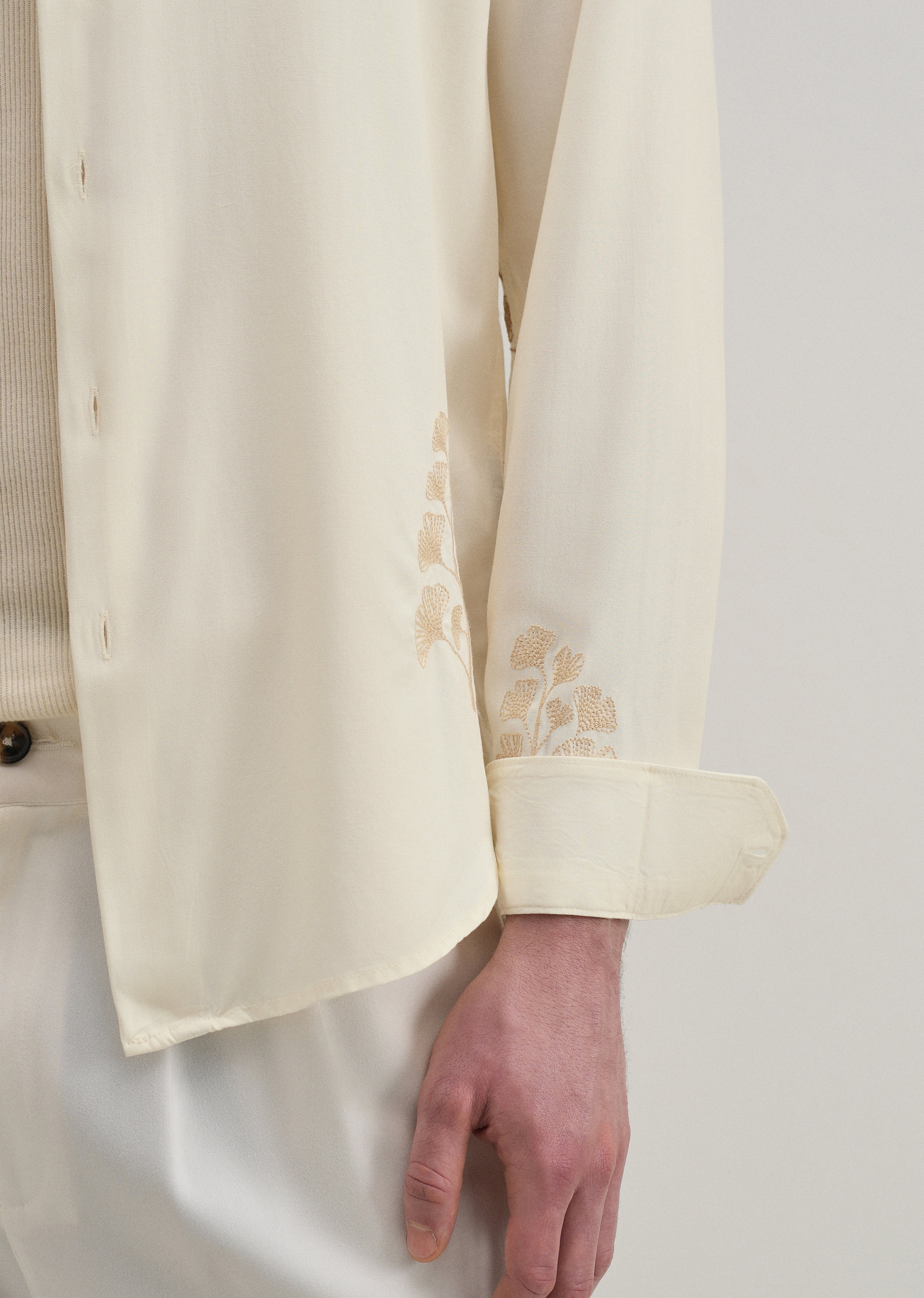 Cream Motif Embroidery Shirt