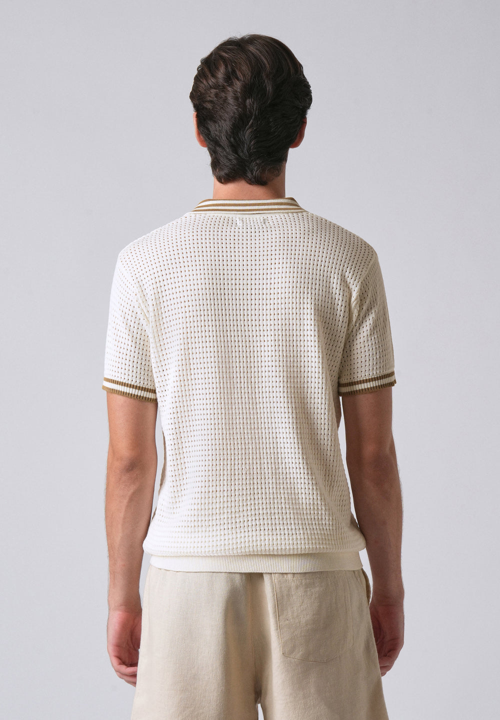 Cream Open Knitted Polo T-shirt