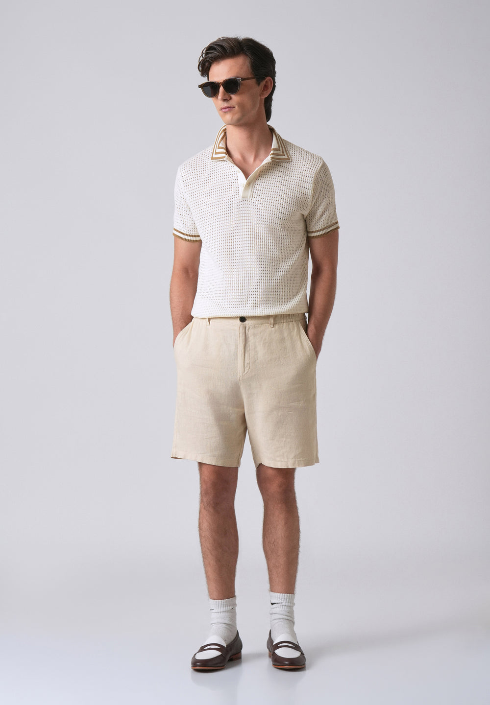 Cream Open Knitted Polo T-shirt