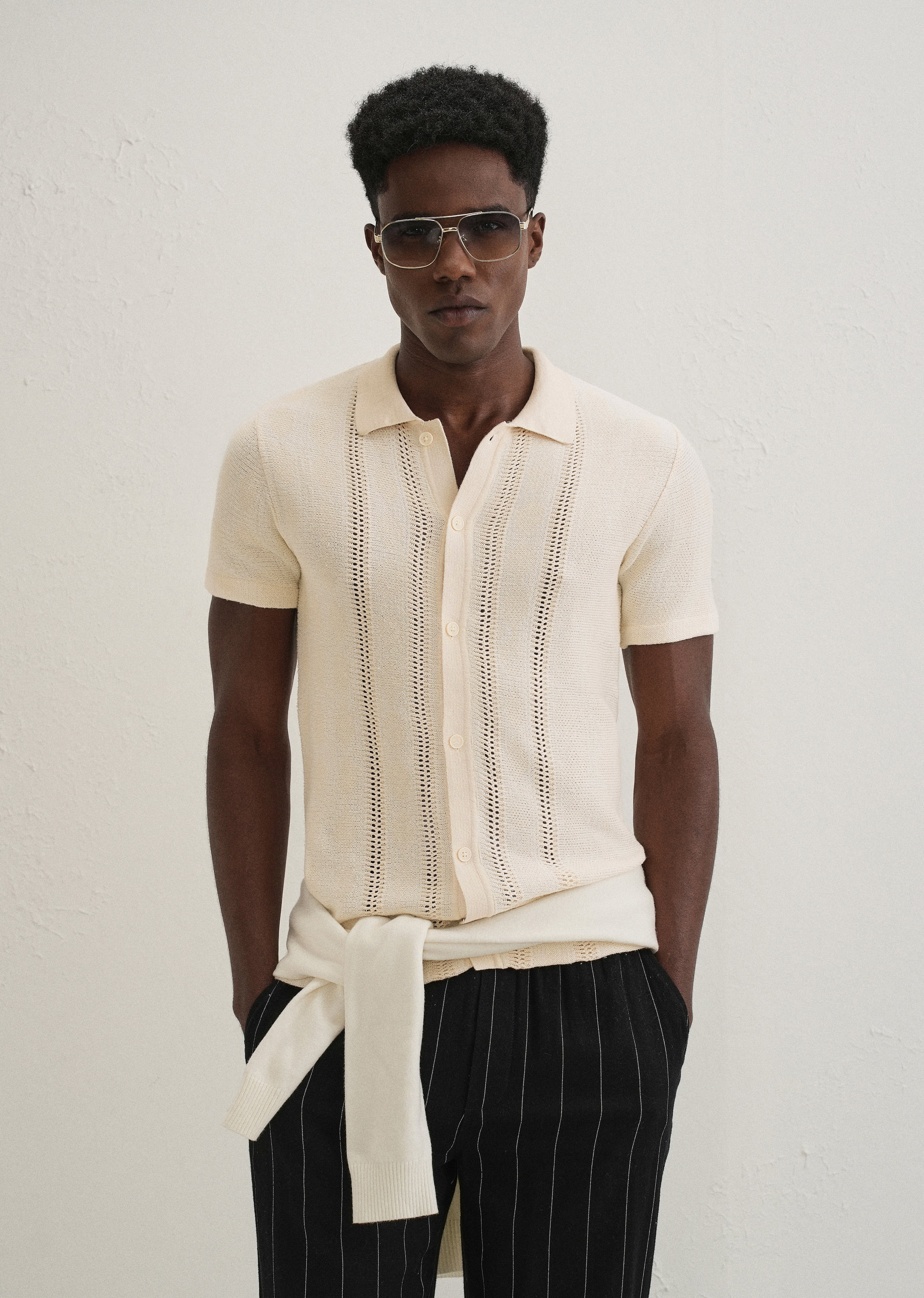 Cream Open Knitted Shirt