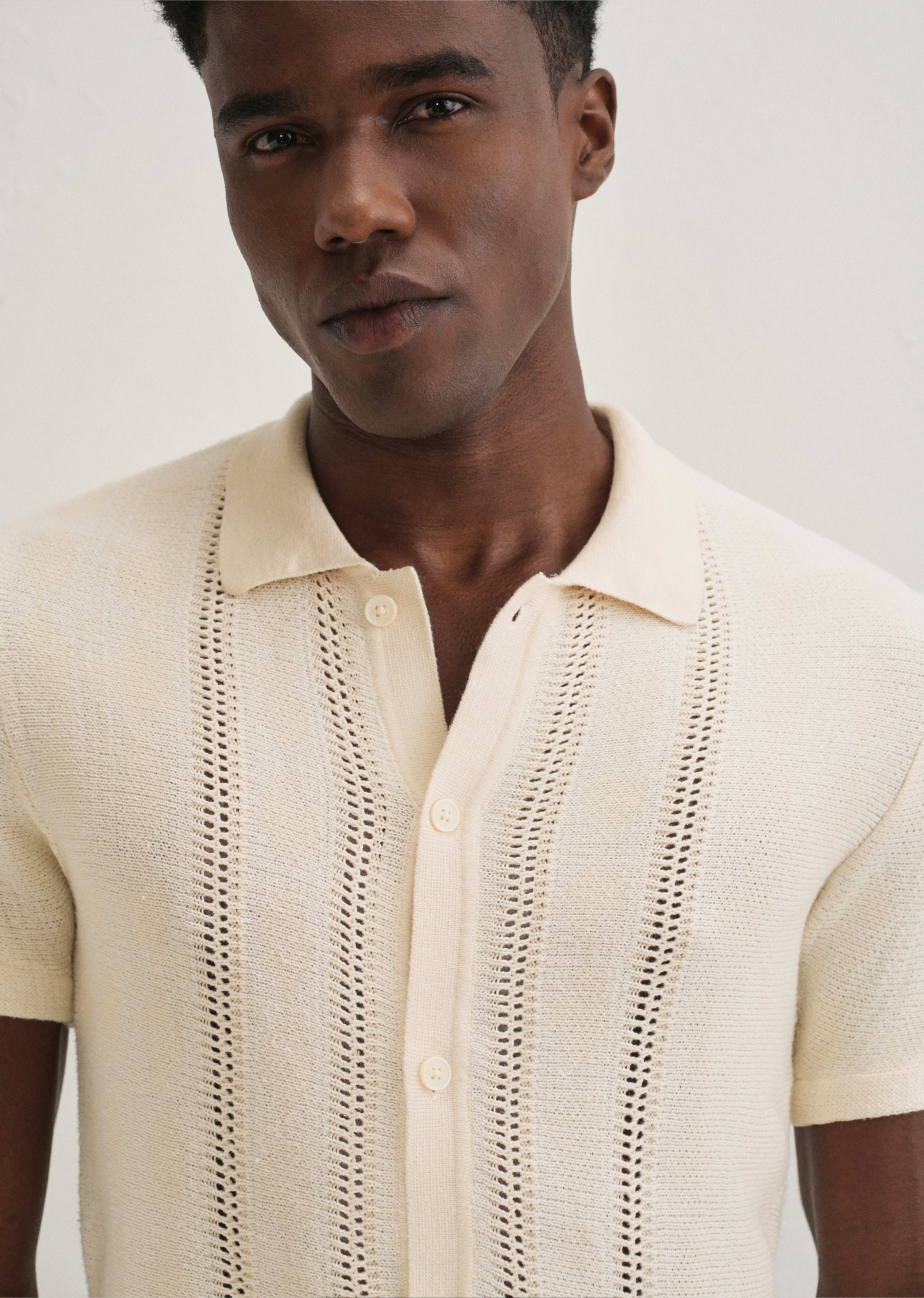 Cream Open Knitted Shirt