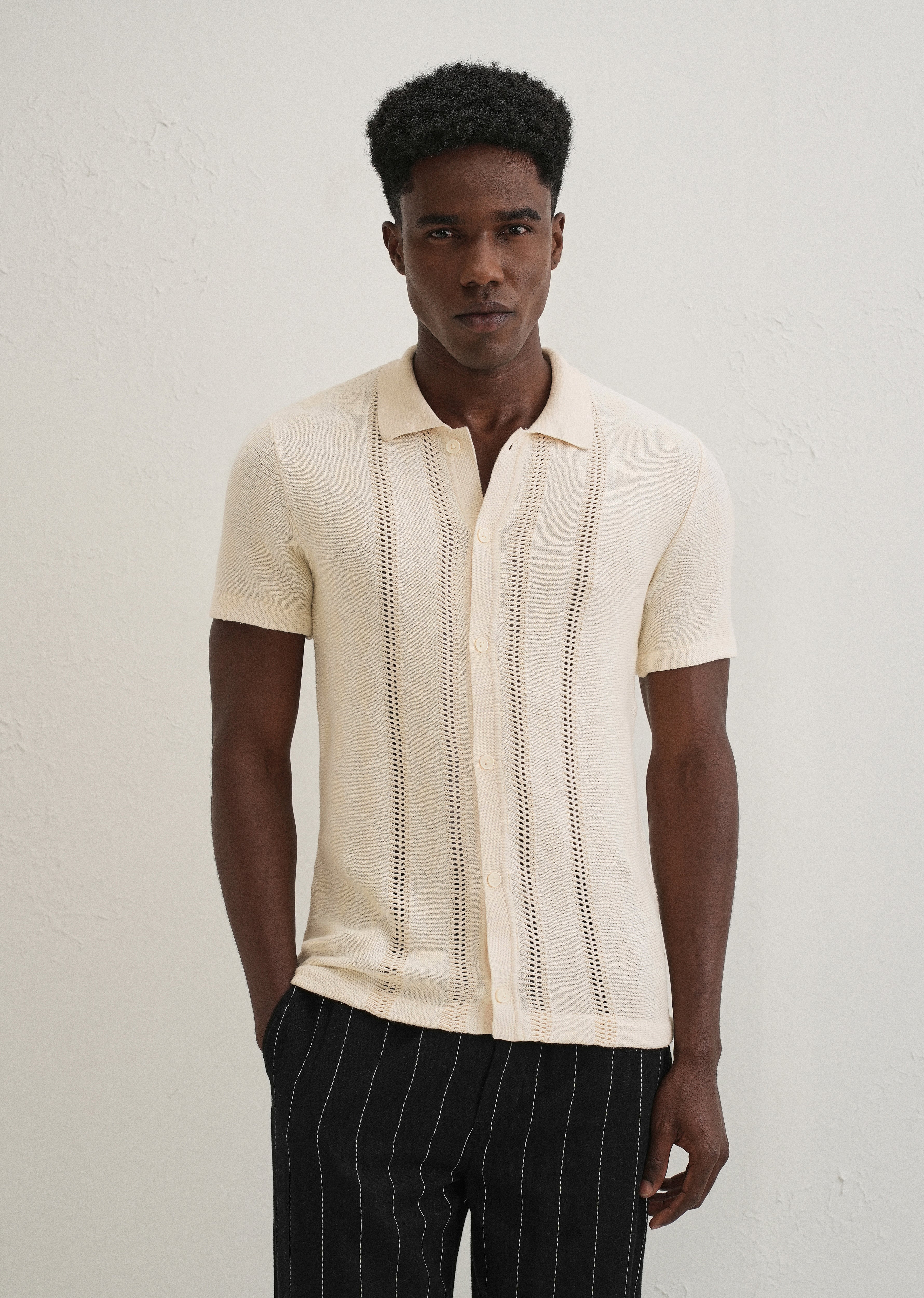 Cream Open Knitted Shirt