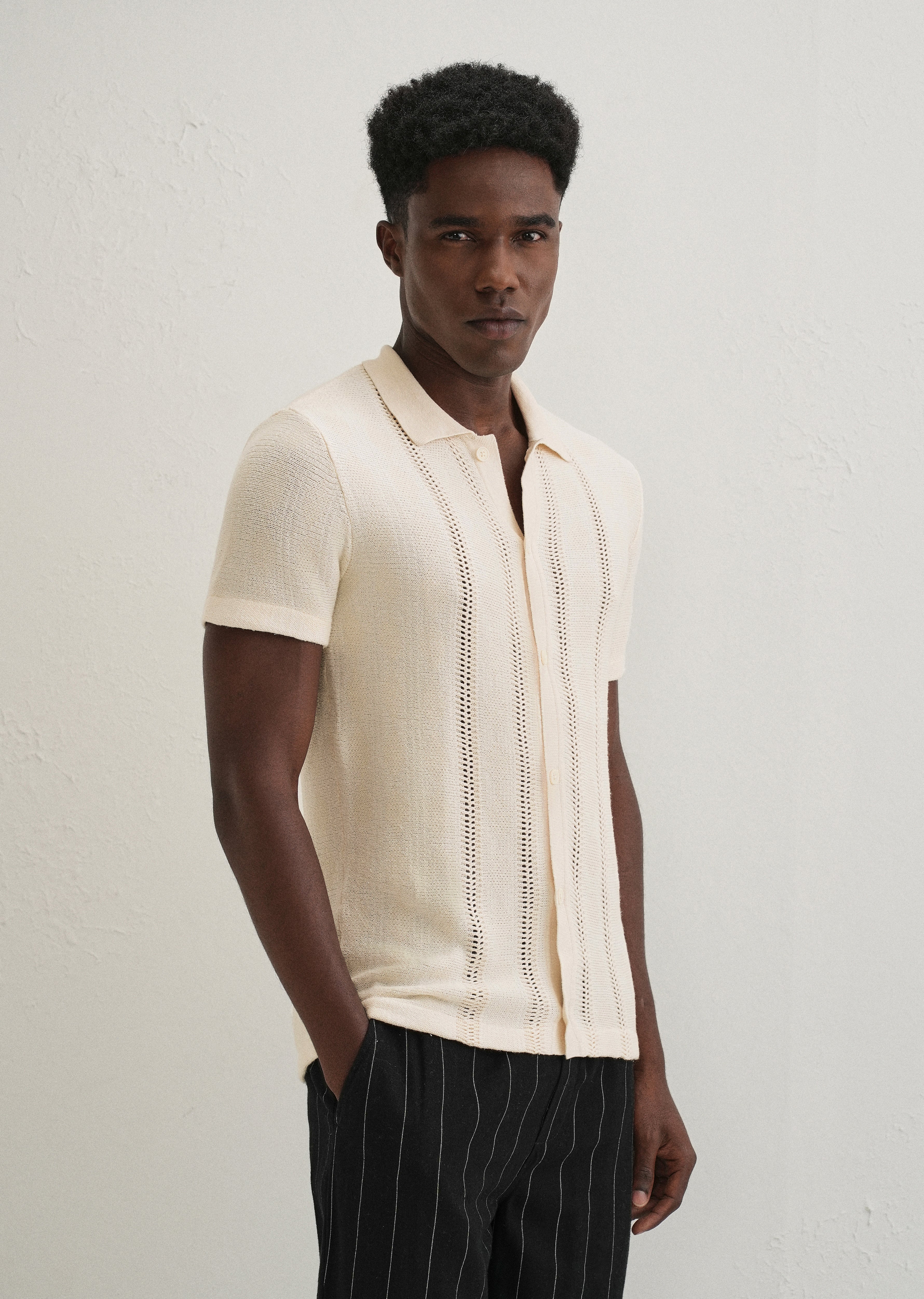 Cream Open Knitted Shirt