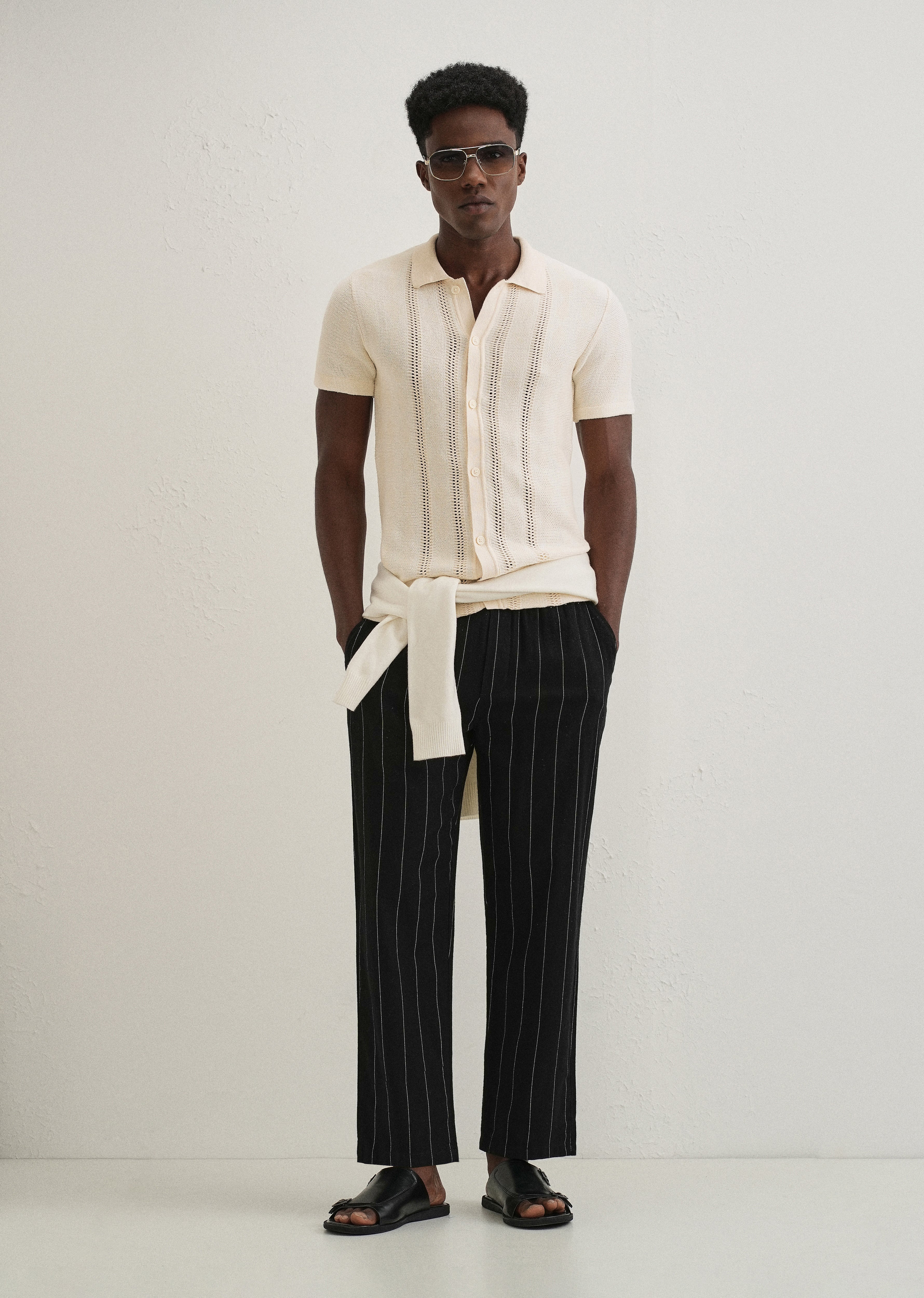 Cream Open Knitted Shirt