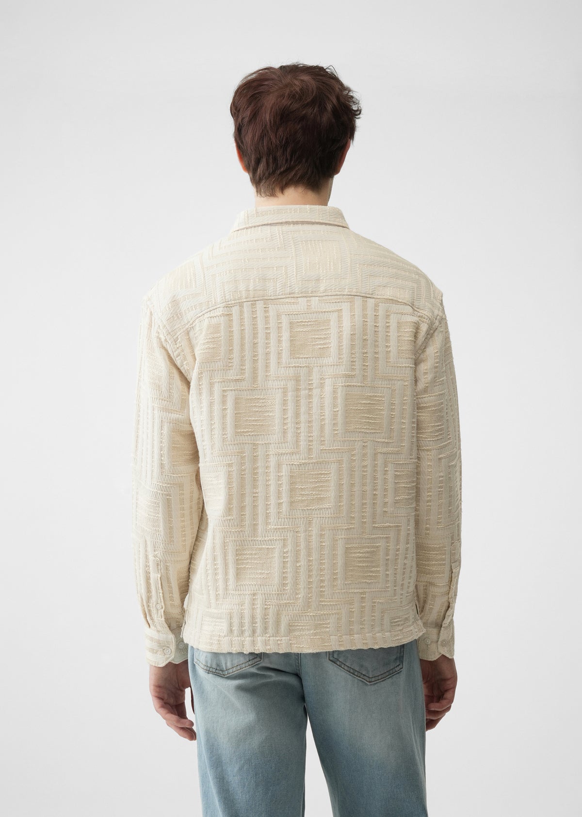 Cream Patterned Regular Fit Shirt