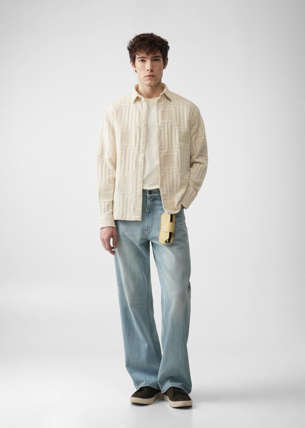 Cream Patterned Regular Fit Shirt