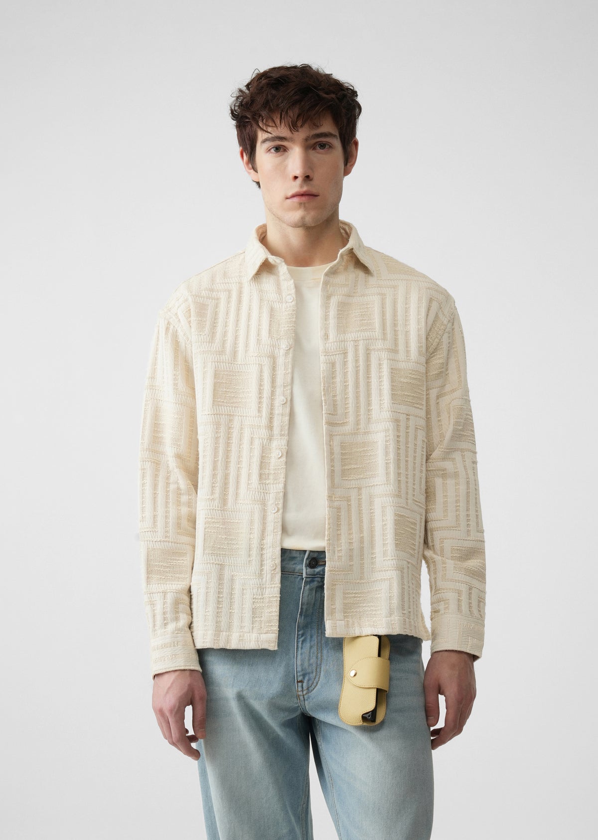 Cream Patterned Regular Fit Shirt