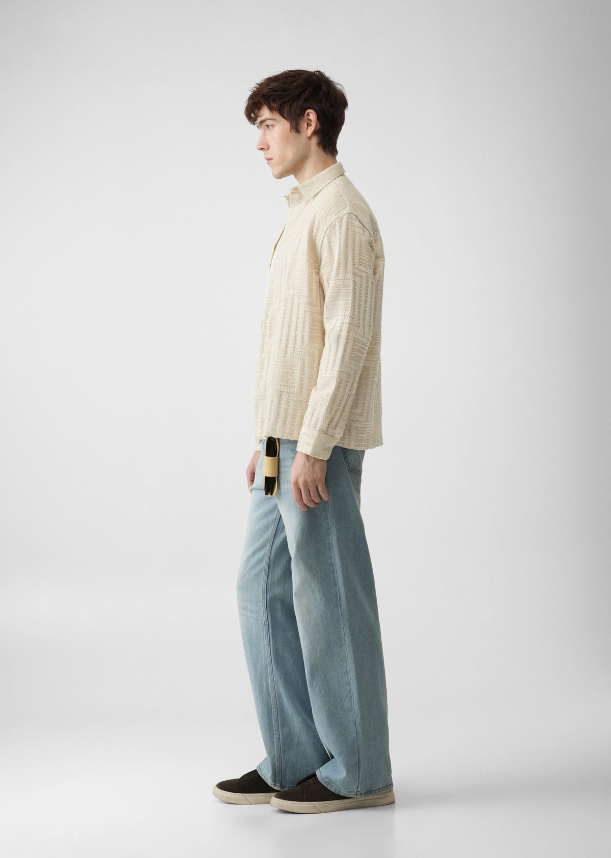 Cream Patterned Regular Fit Shirt