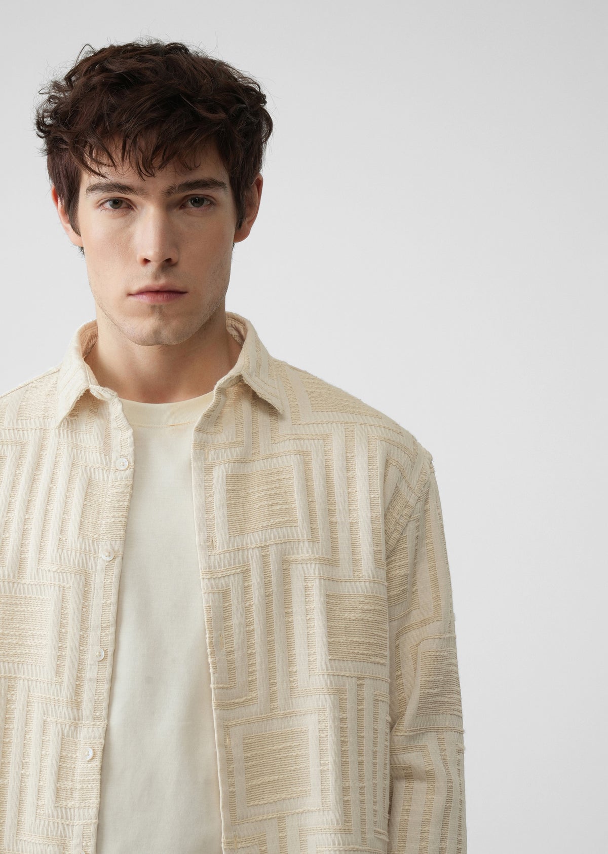 Cream Patterned Regular Fit Shirt