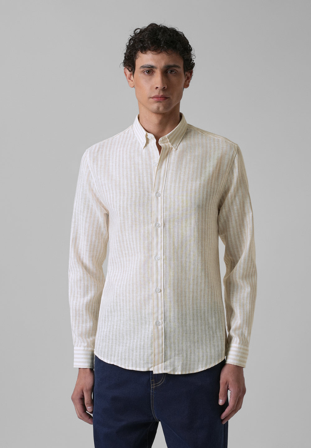 Cream Pin Stripe Blended linen shirt