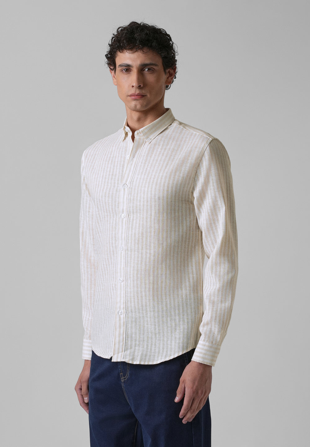 Cream Pin Stripe Blended linen shirt