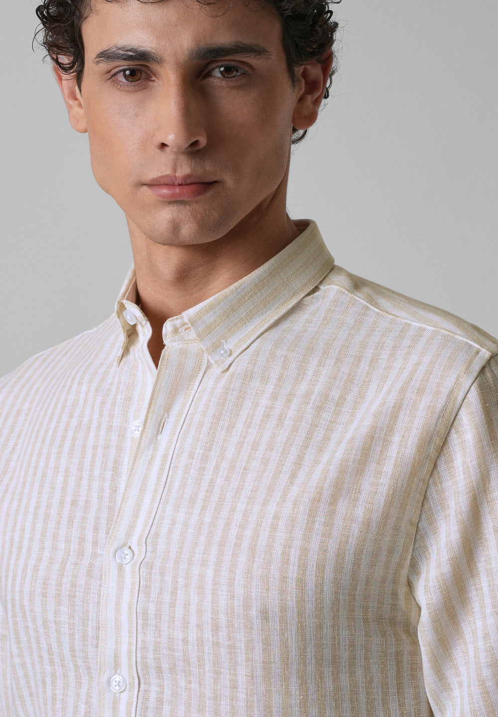 Cream Pin Stripe Blended linen shirt
