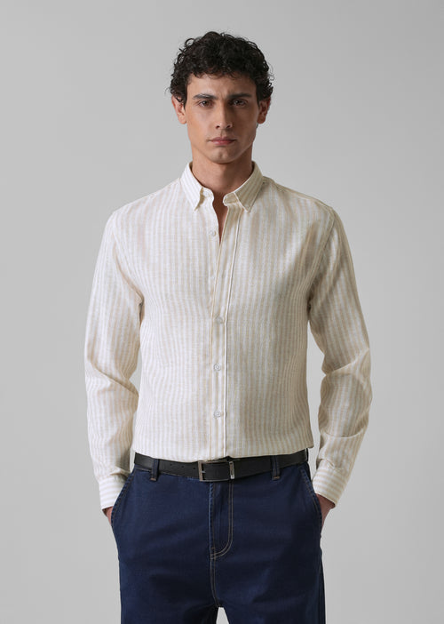 Cream Pin Stripe Blended linen shirt