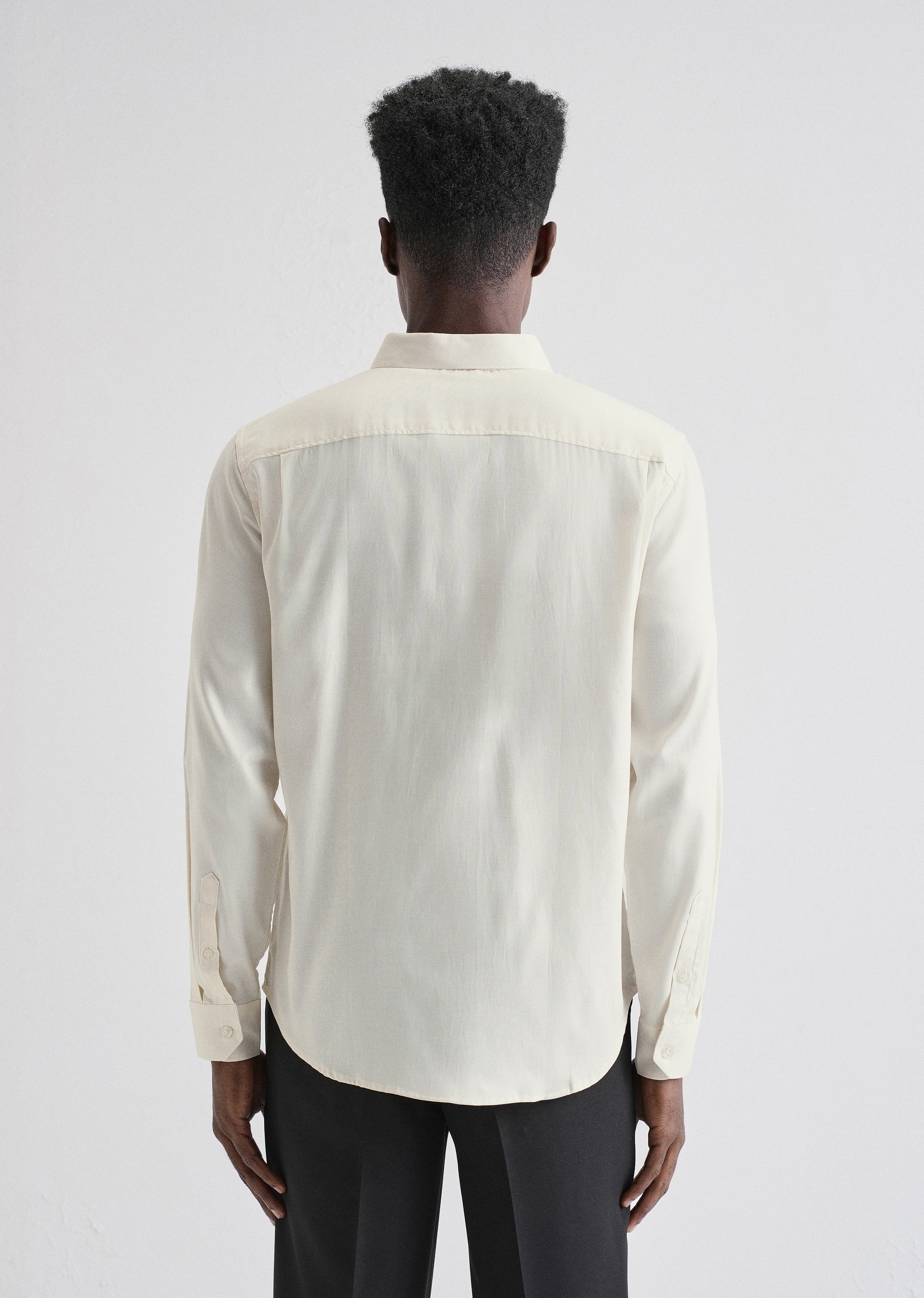 Cream Plain Blended Cotton Regular Fit Shirt