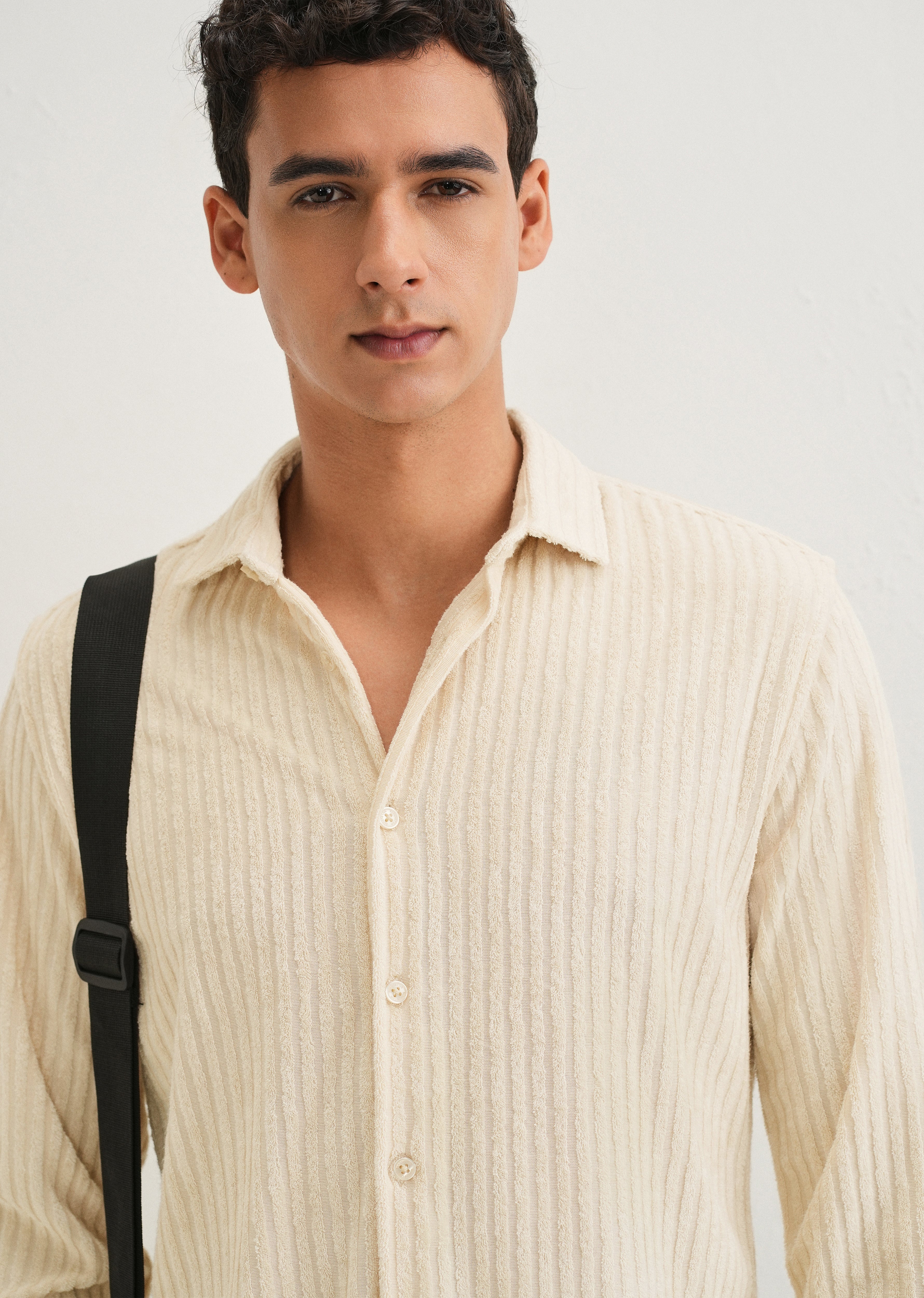 Cream Plain Corduroy Stripe Shirt