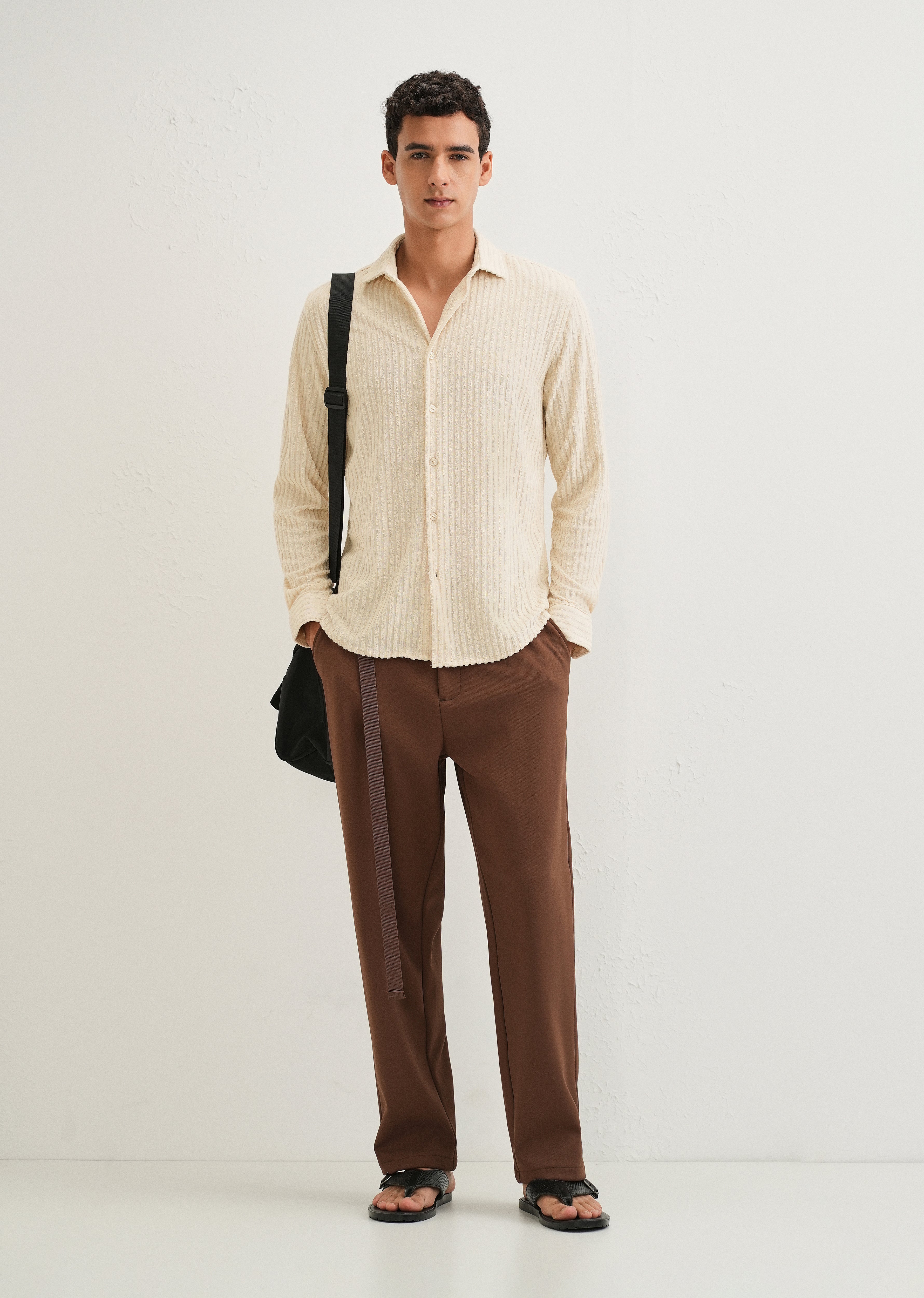 Cream Plain Corduroy Stripe Shirt