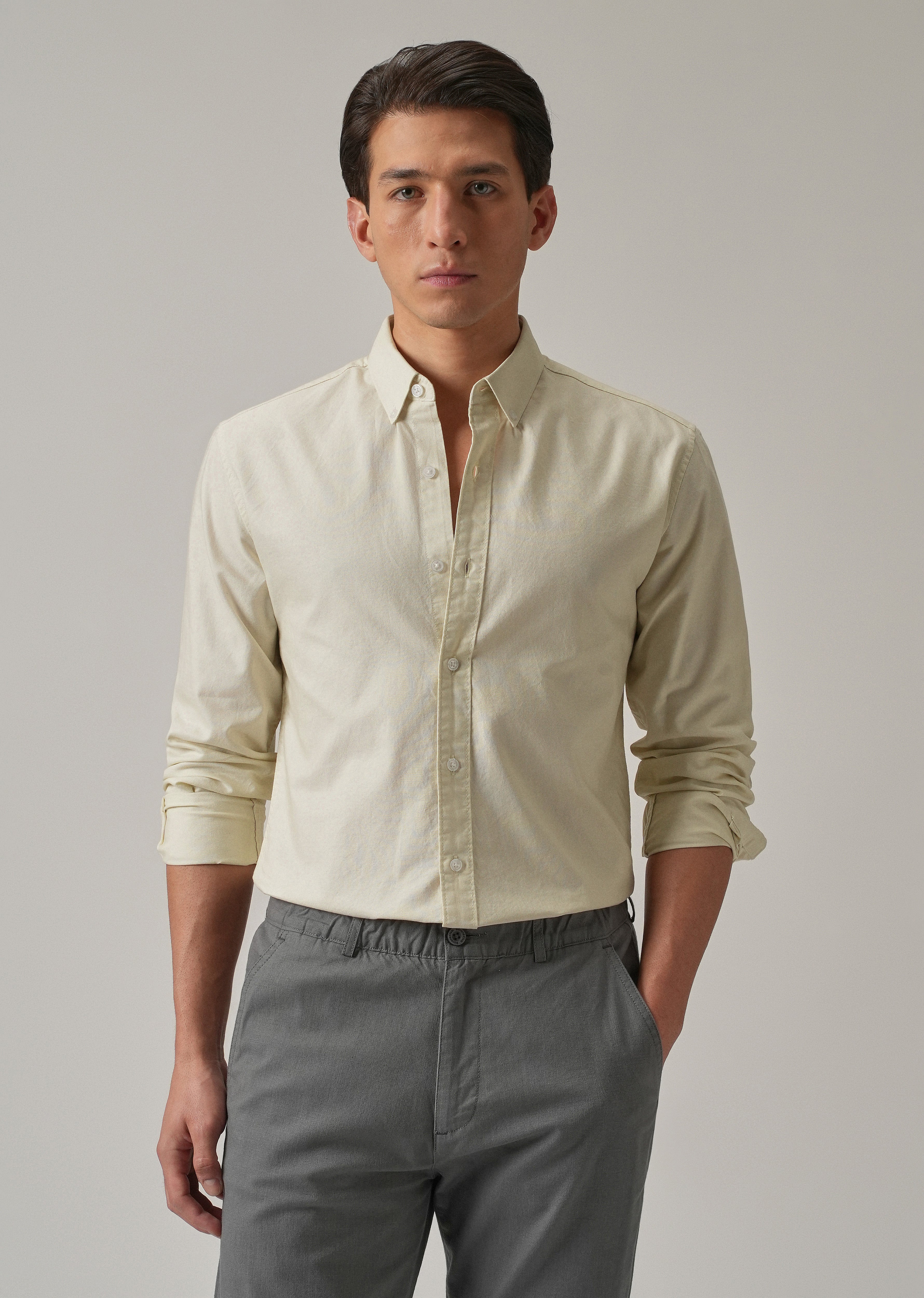 Cream Plain Elbow Patch Oxford Shirt