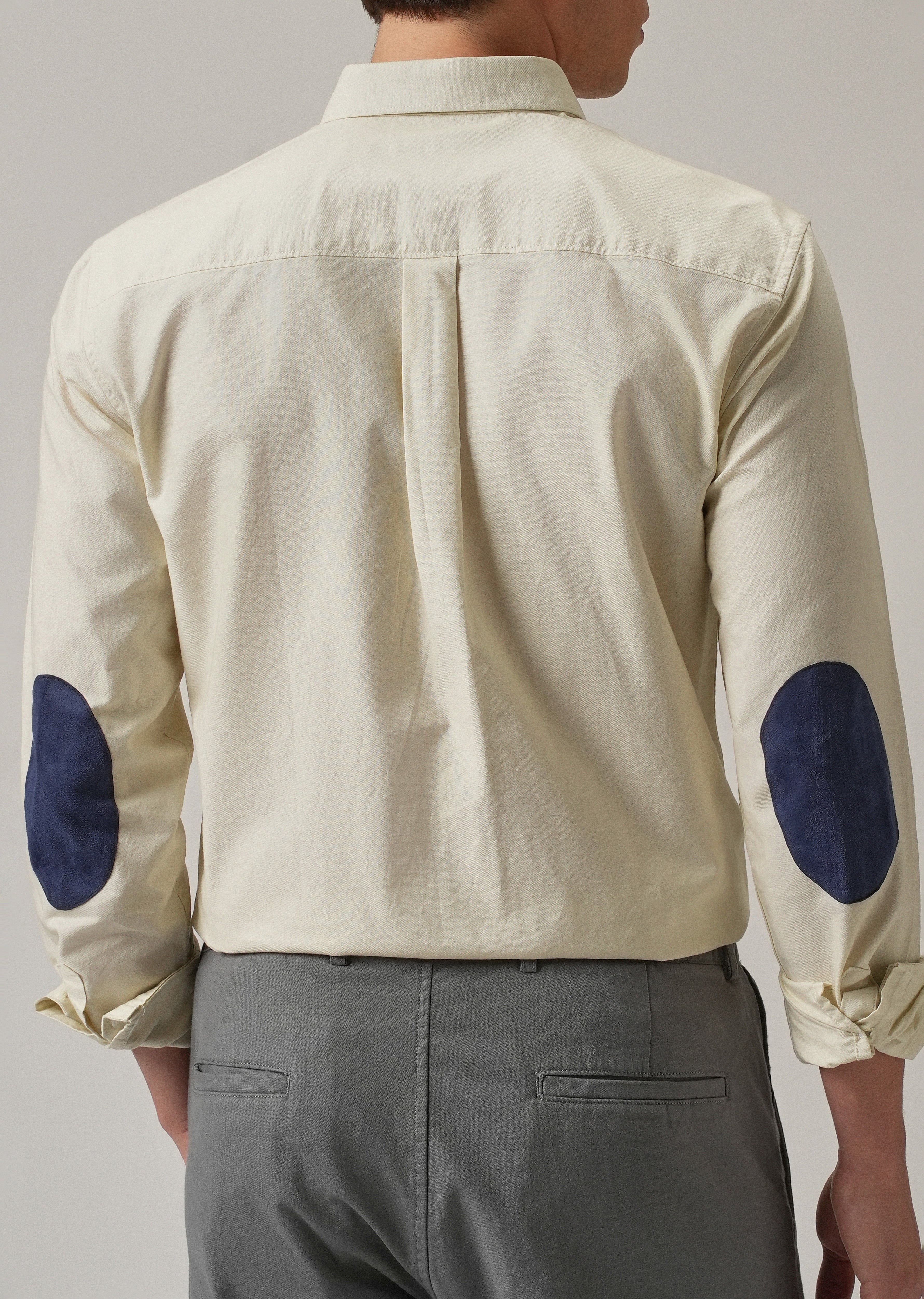 Cream Plain Elbow Patch Oxford Shirt