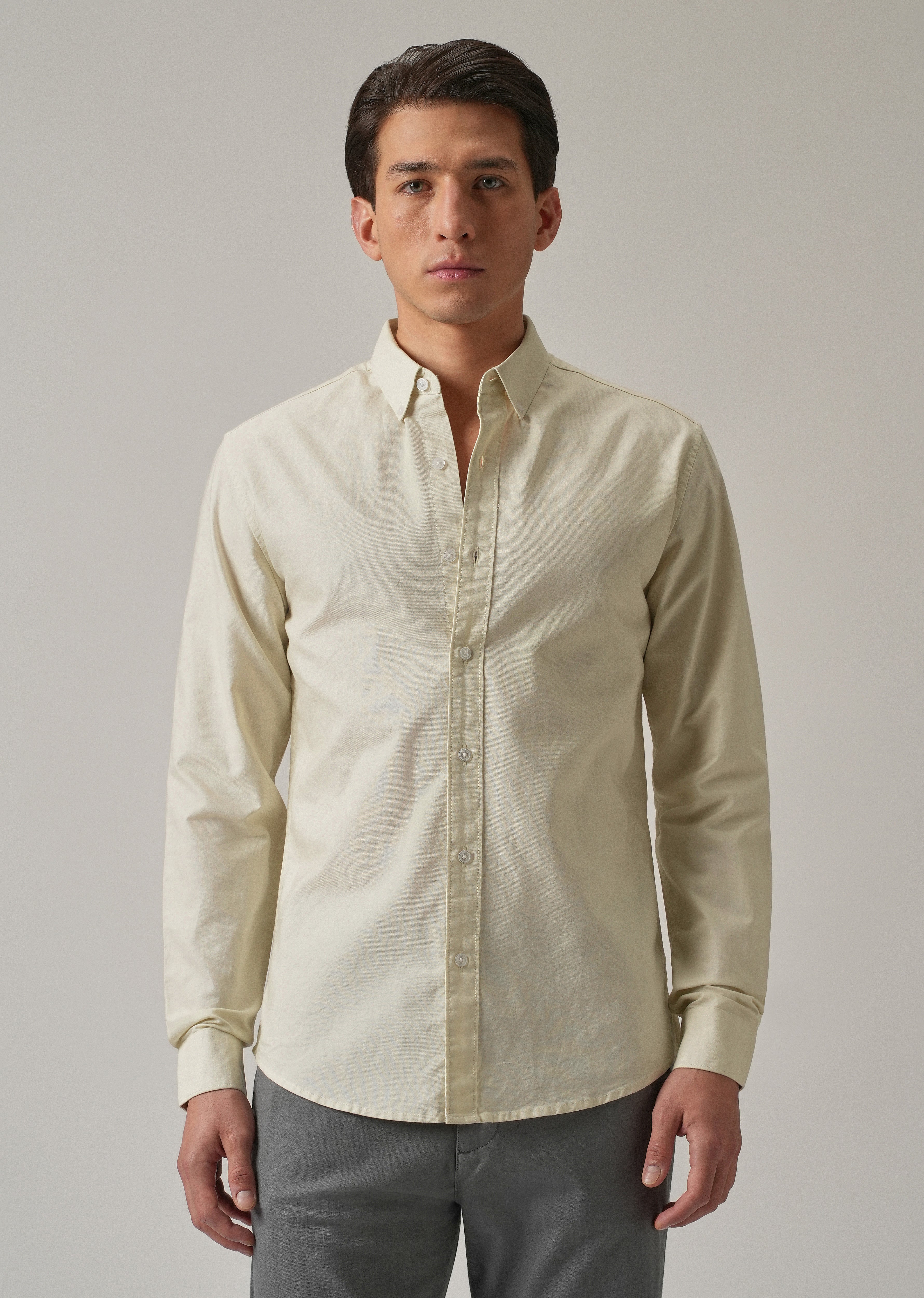 Cream Plain Elbow Patch Oxford Shirt