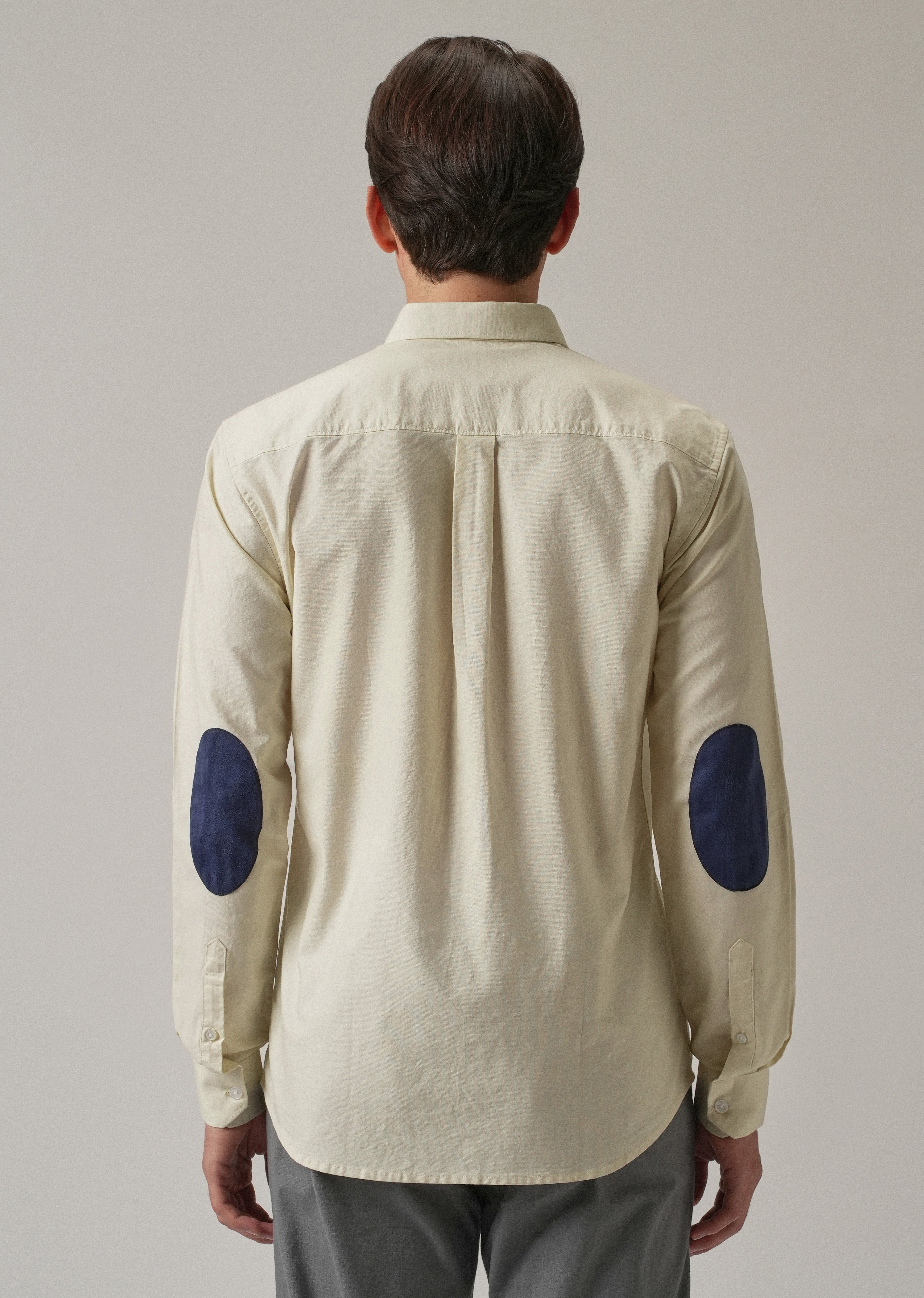 Cream Plain Elbow Patch Oxford Shirt