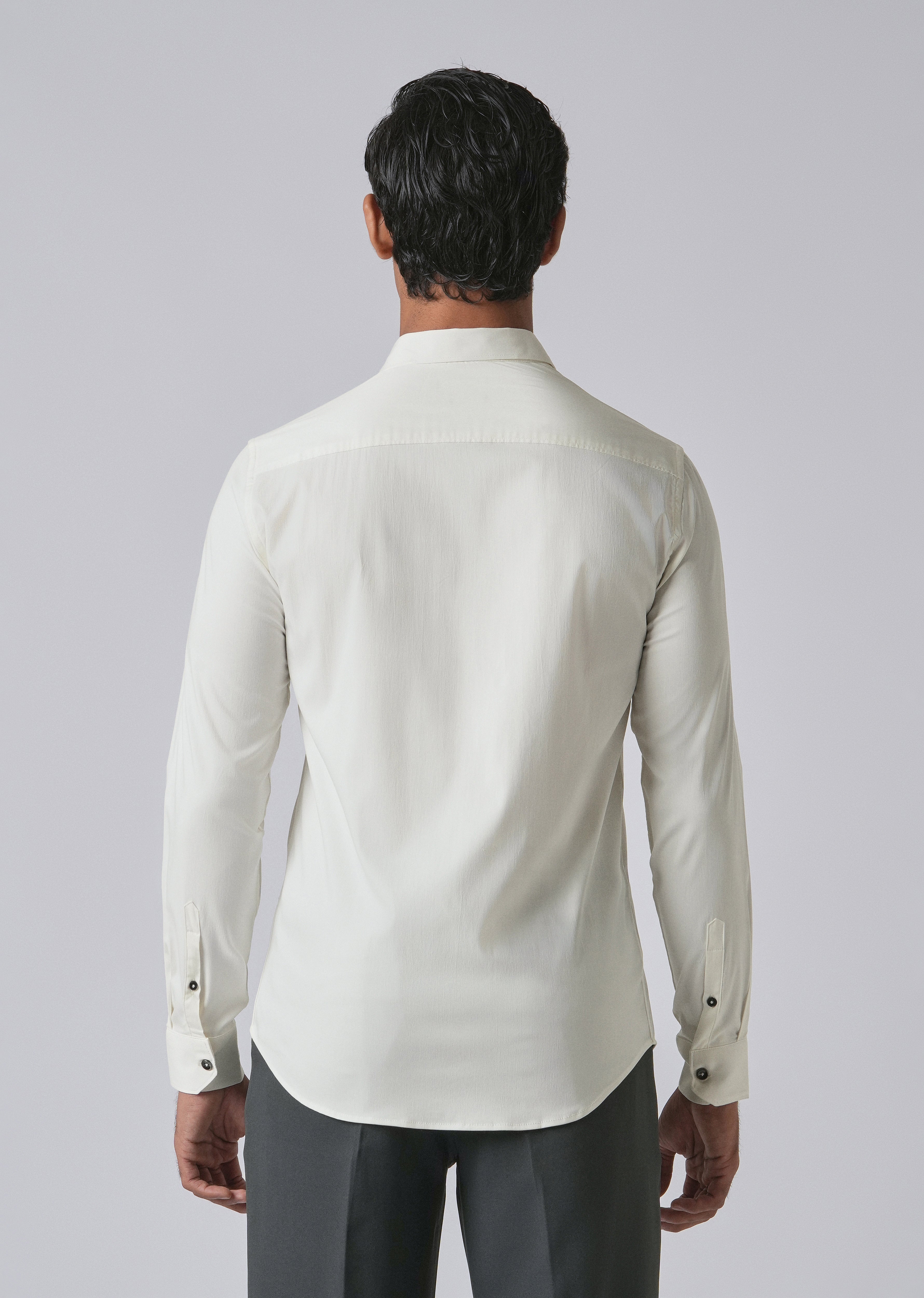 Cream Cotton Stretch Plain Shirt