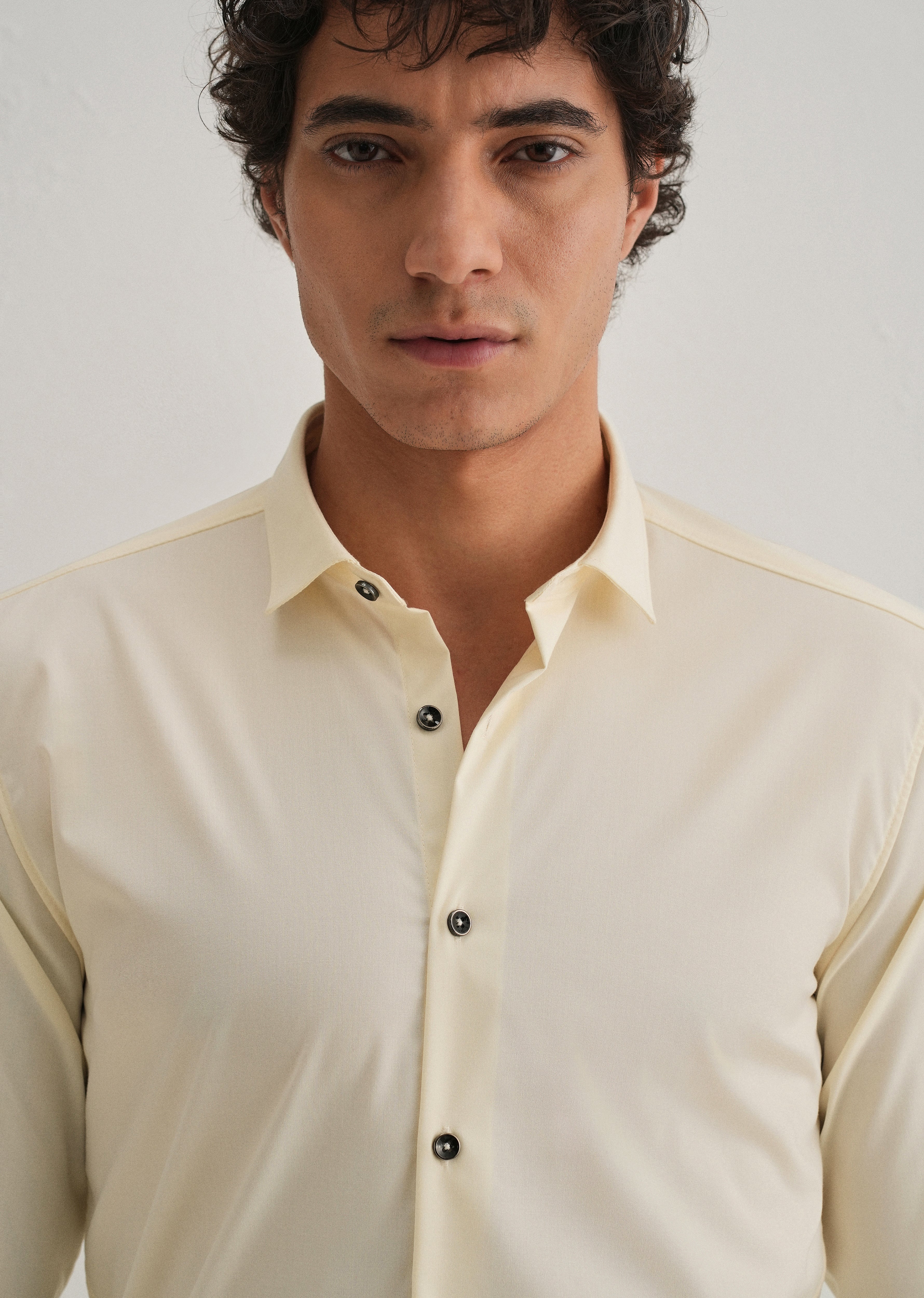 Cream Plain Wrinkle Free Shirt