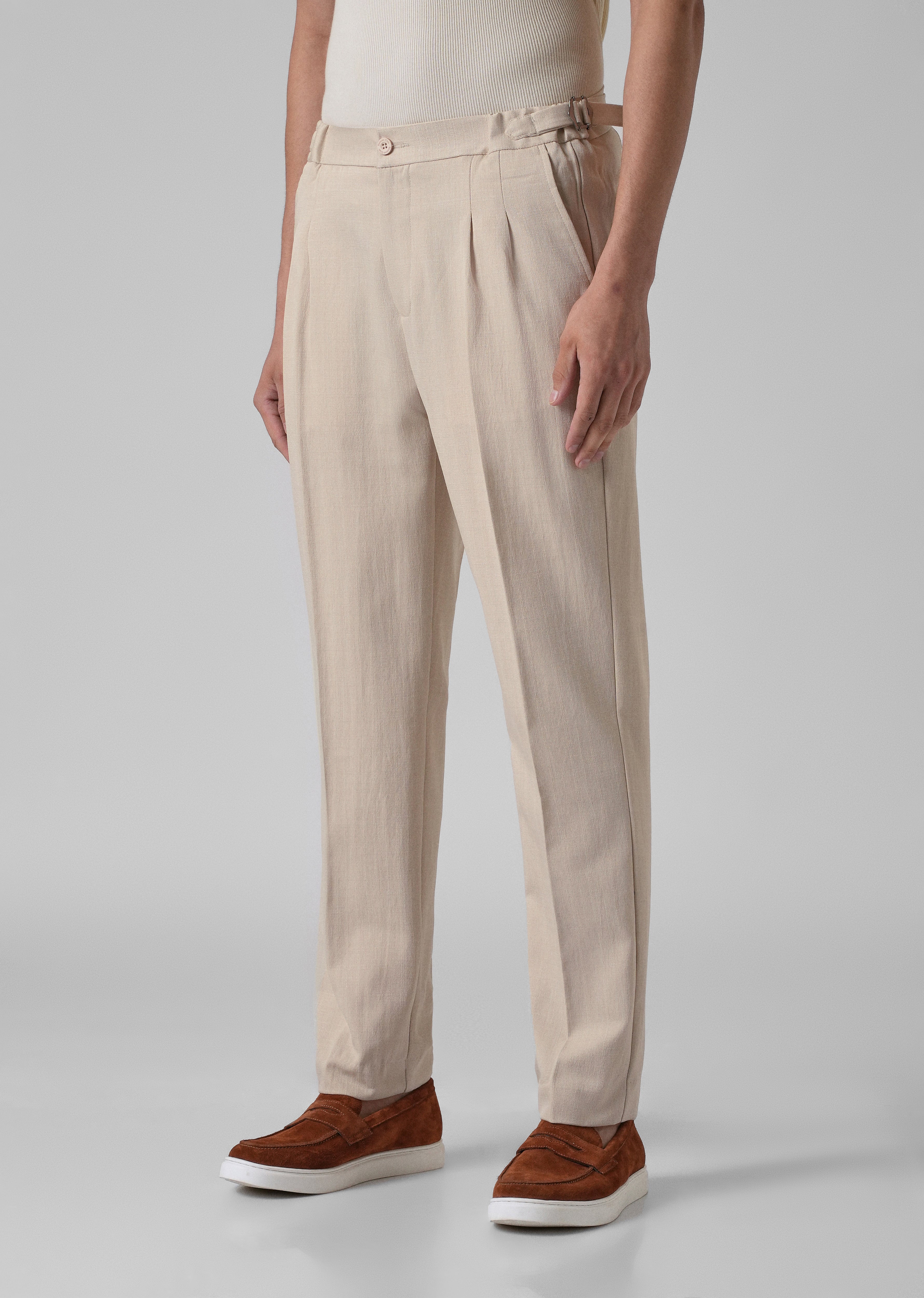 Cream Pleated Gurkha Pant