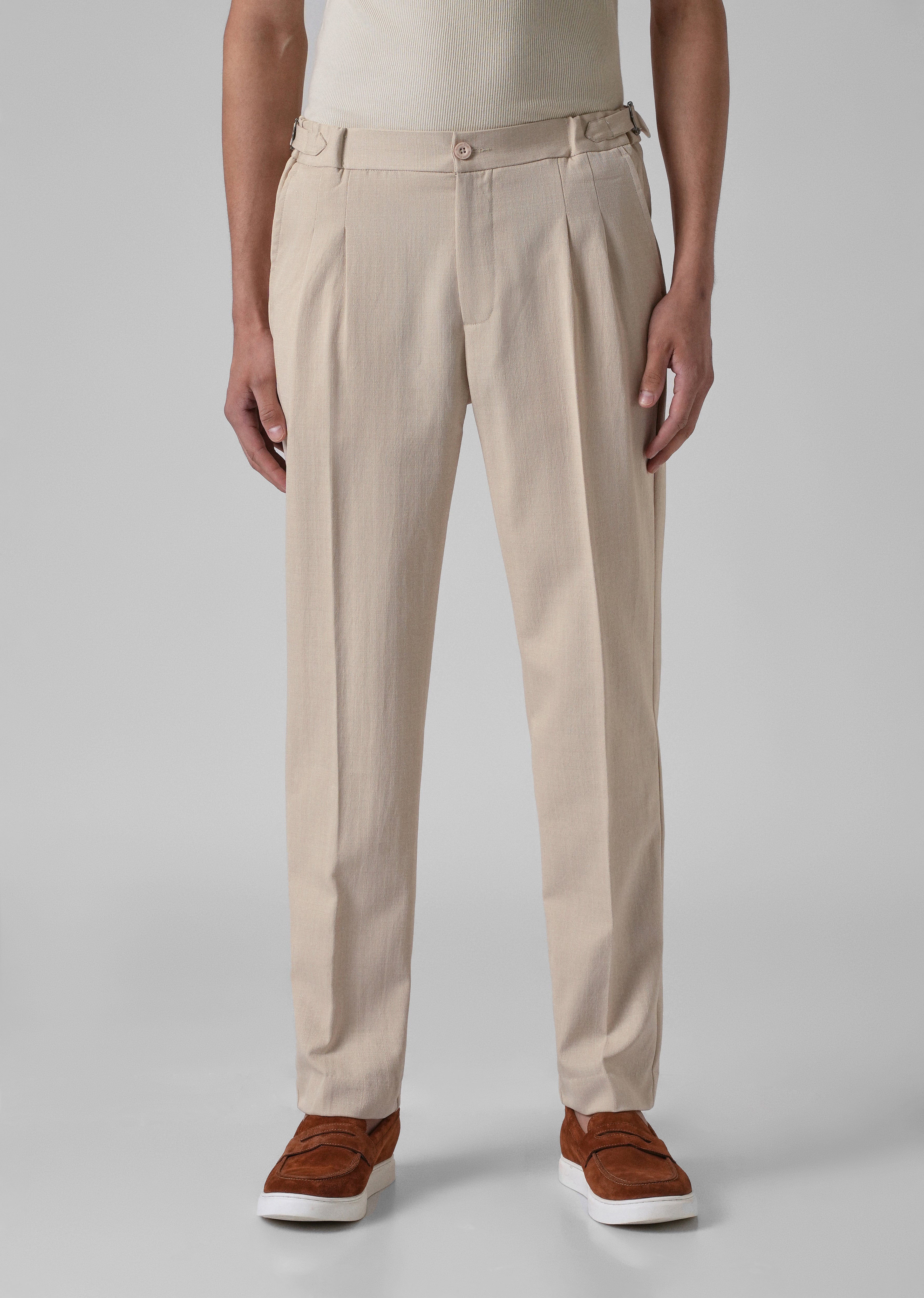 Cream Pleated Gurkha Pant
