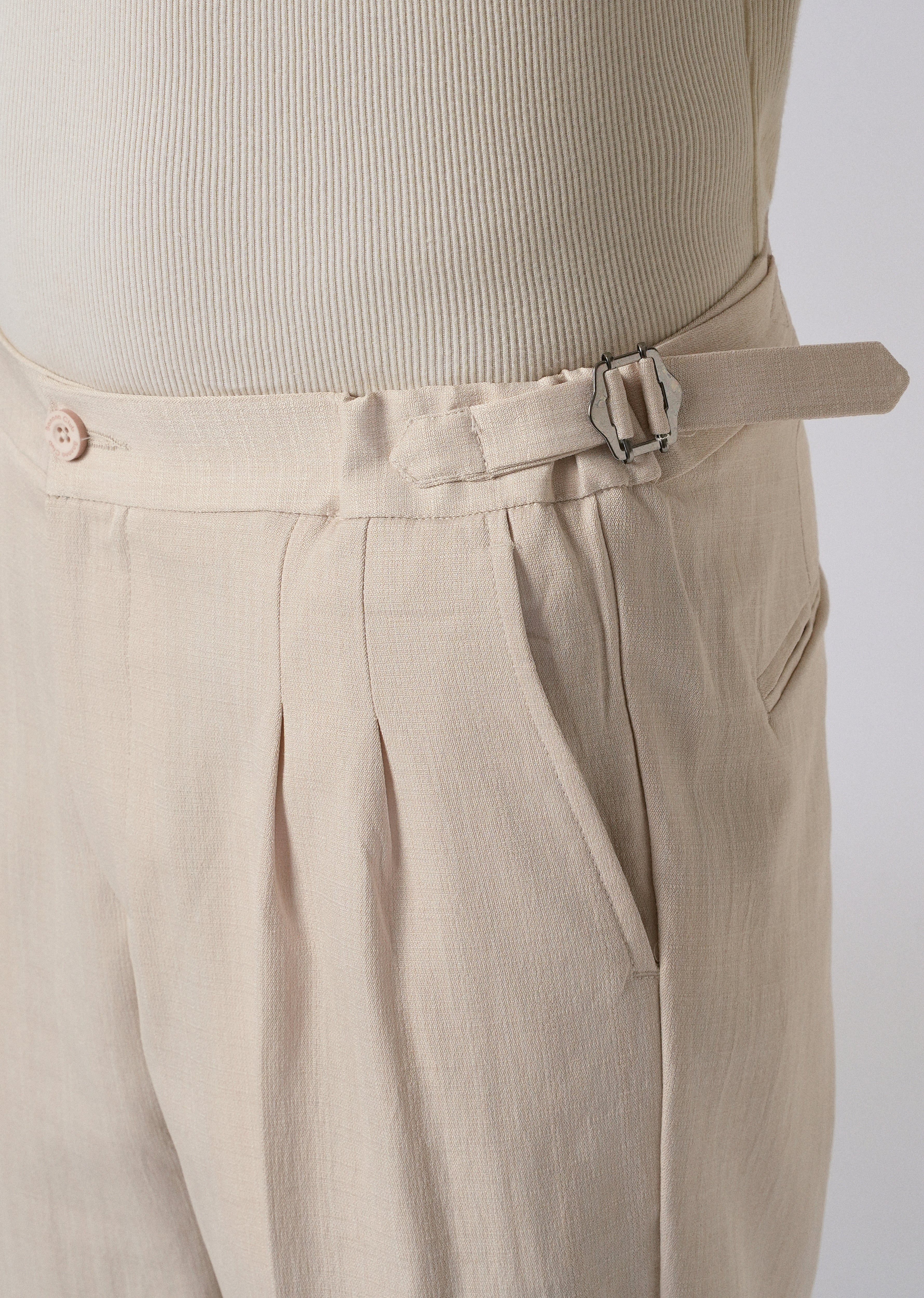 Cream Pleated Gurkha Pant