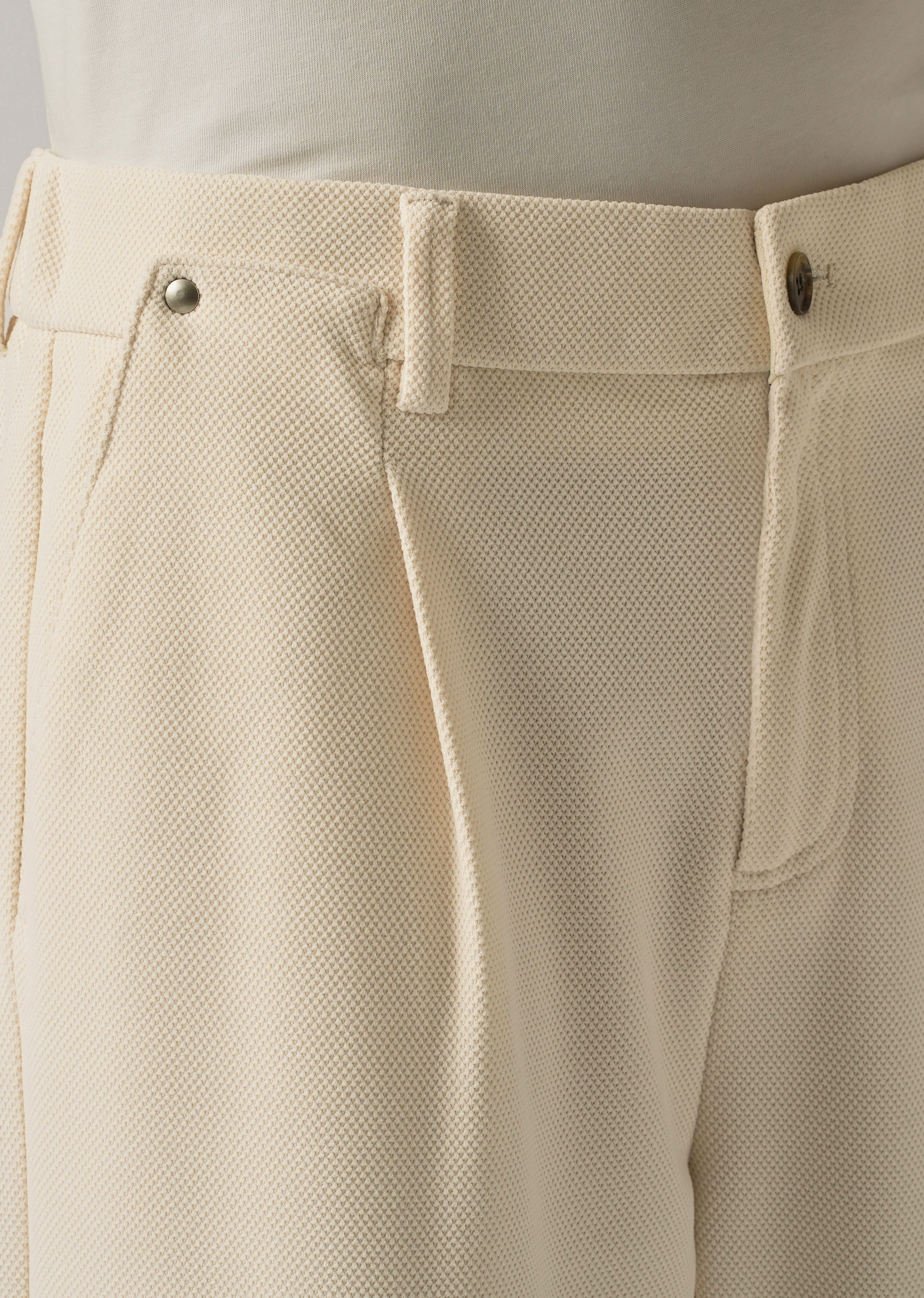 Cream Textured Pleated Relaxed Fit Pant