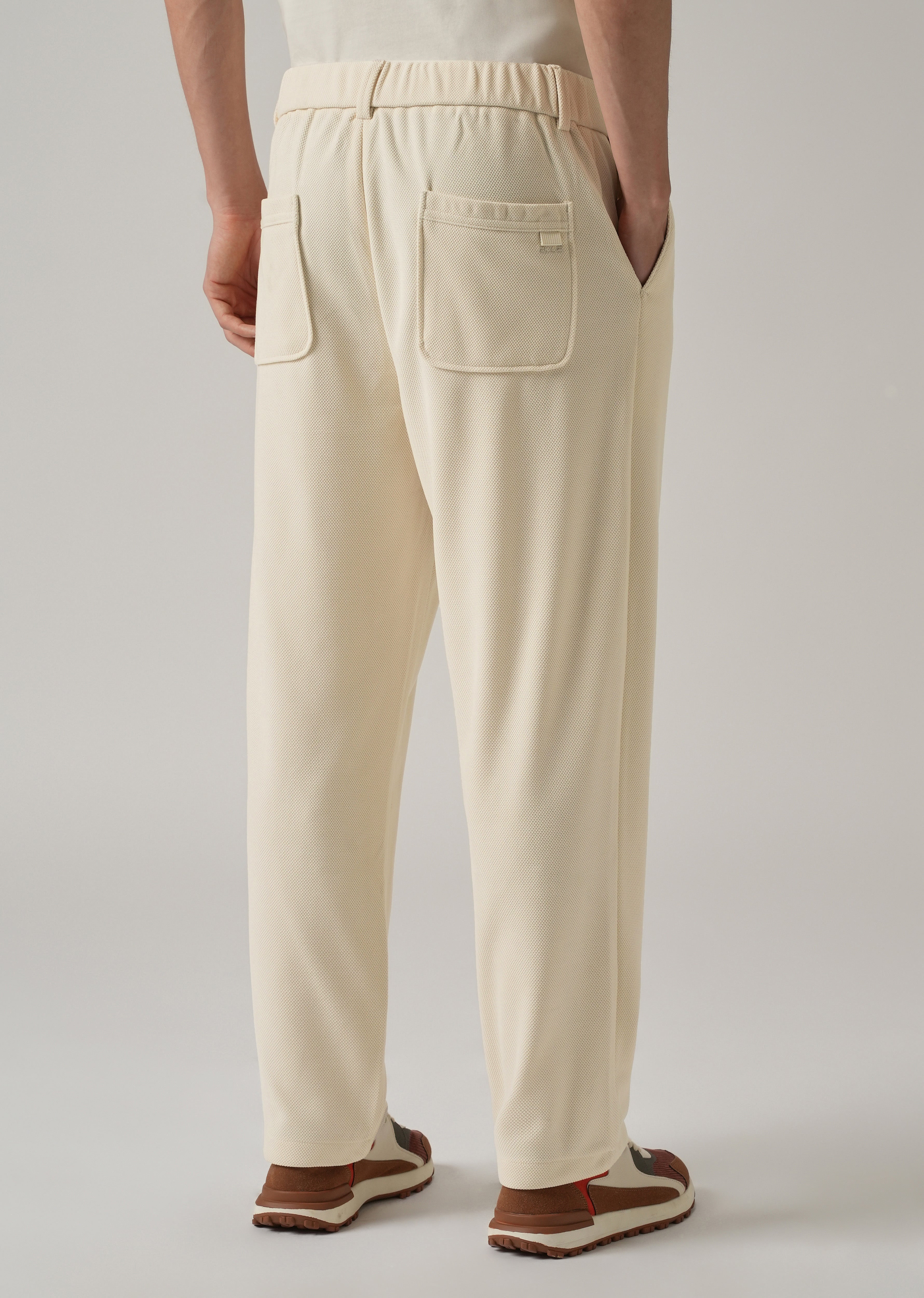 Cream Textured Pleated Relaxed Fit Pant