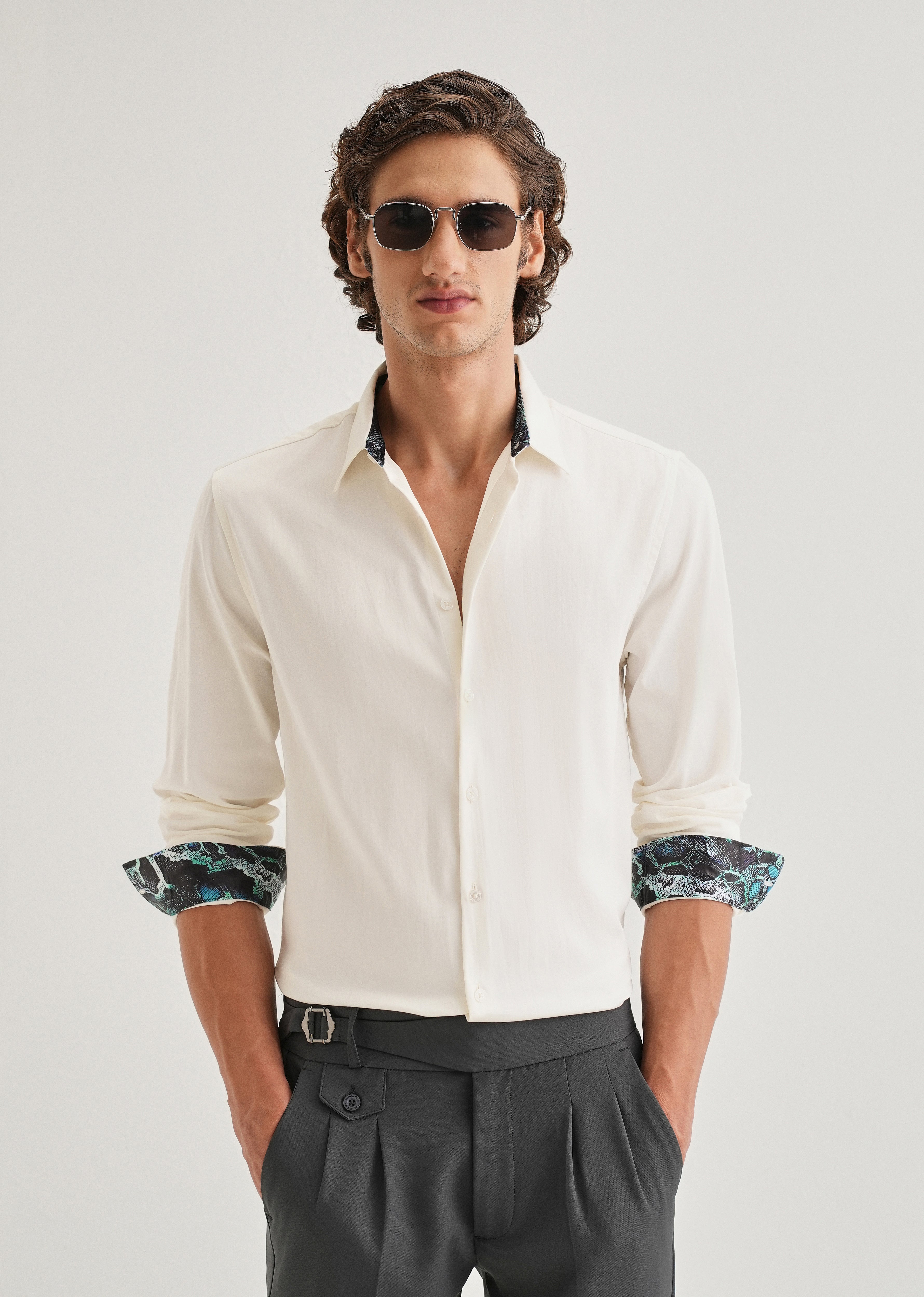 Cream Printed Cuff Shirt