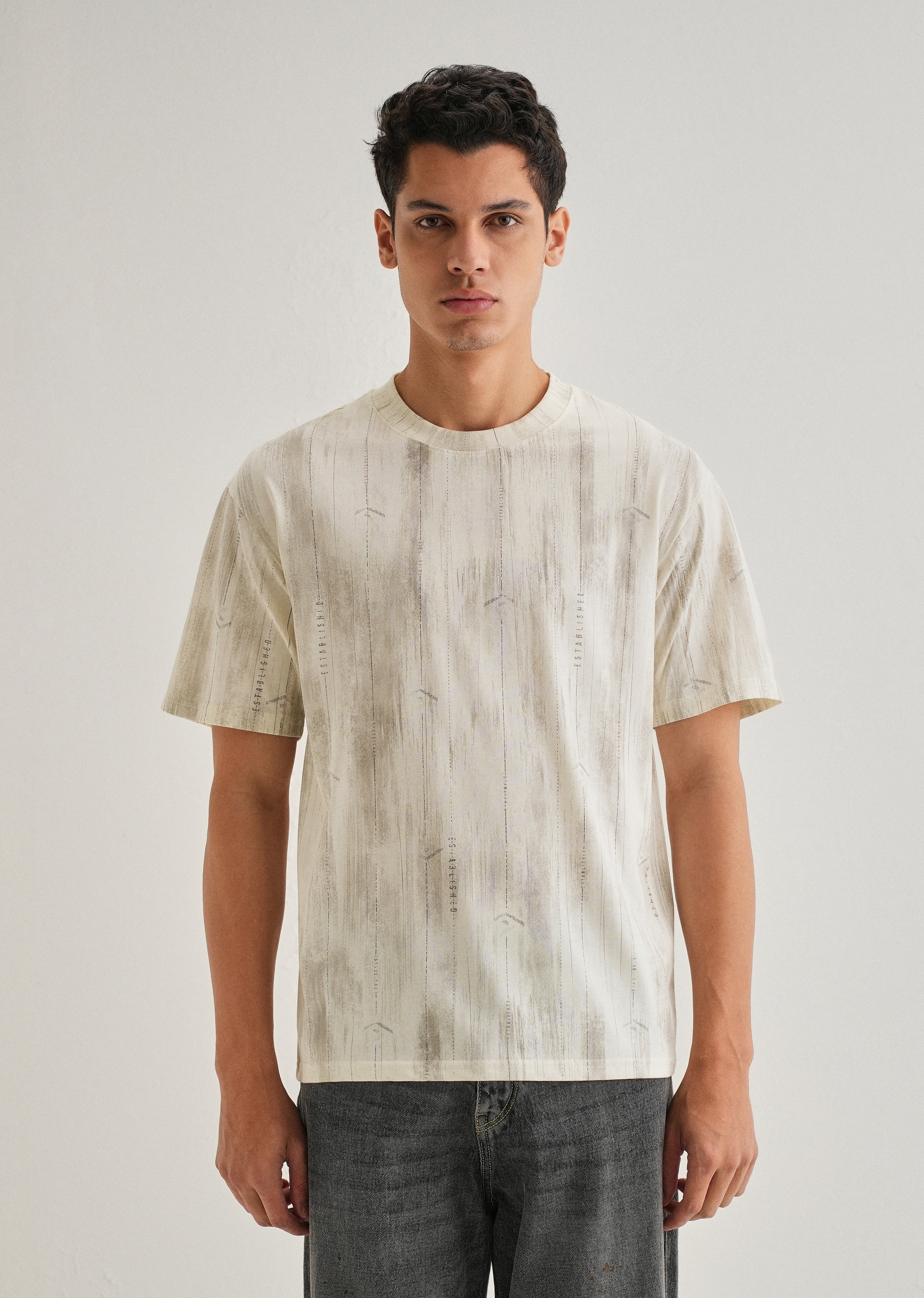 Cream Printed Oversized T-shirt