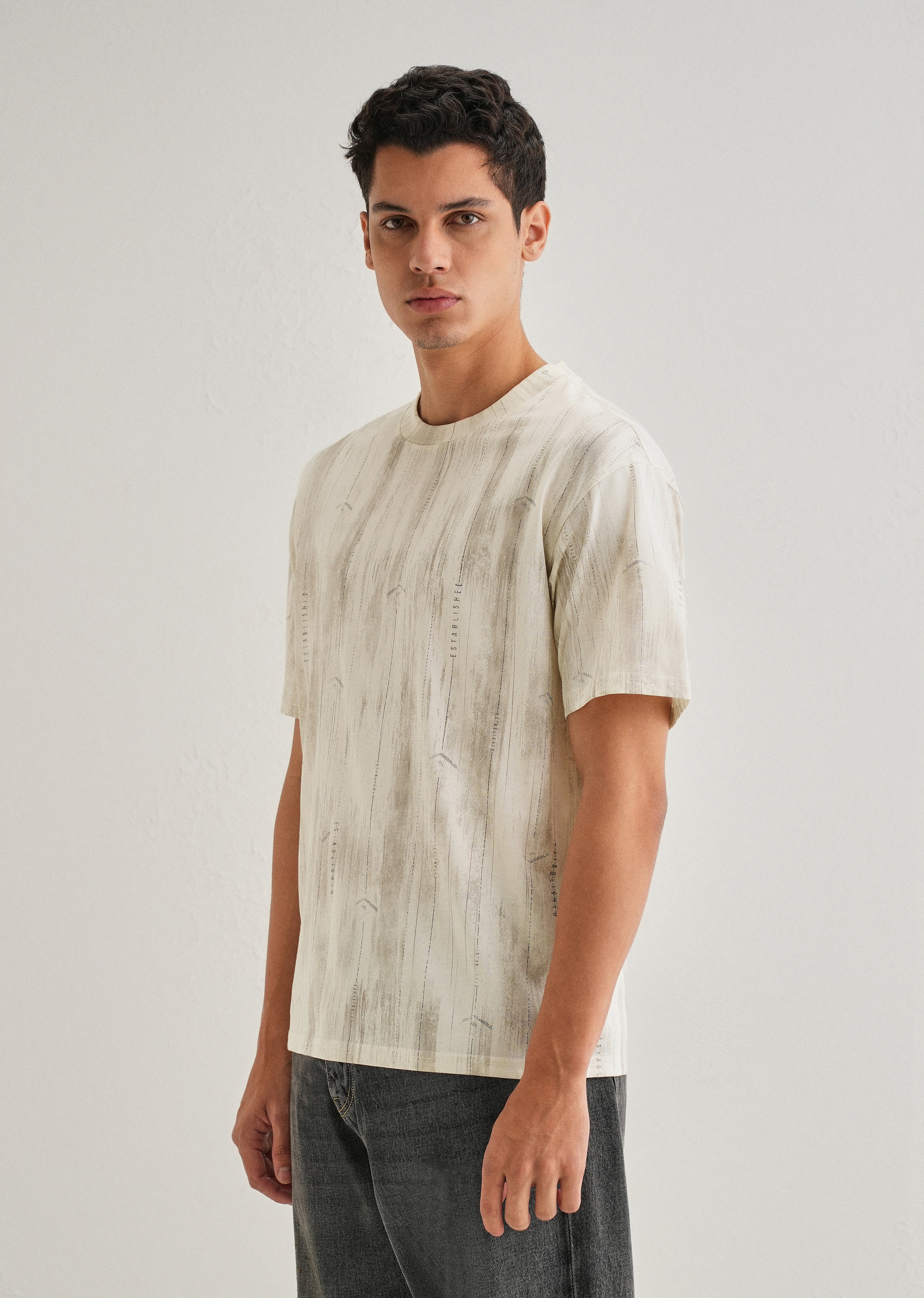 Cream Printed Oversized T-shirt