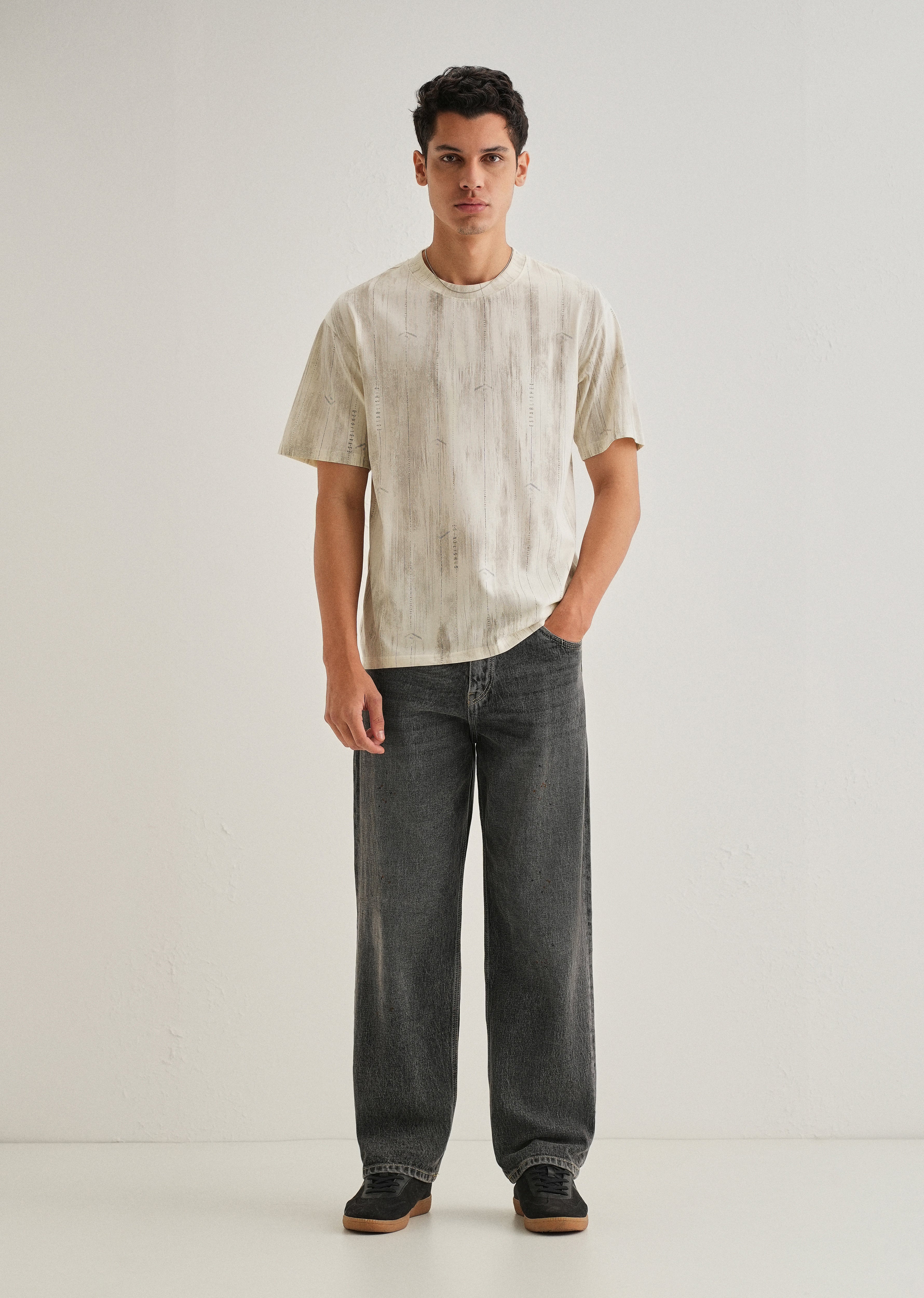 Cream Printed Oversized T-shirt