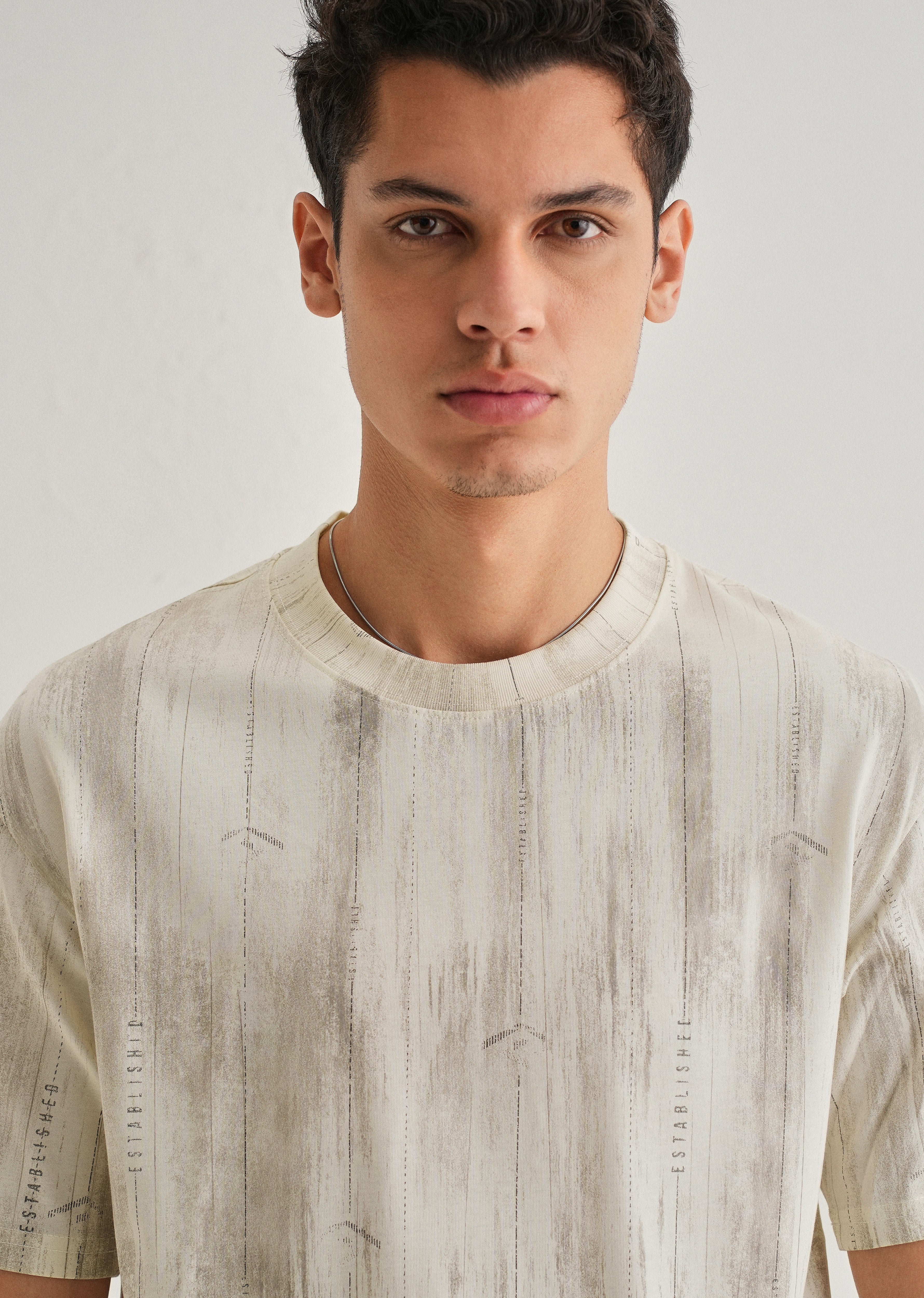 Cream Printed Oversized T-shirt