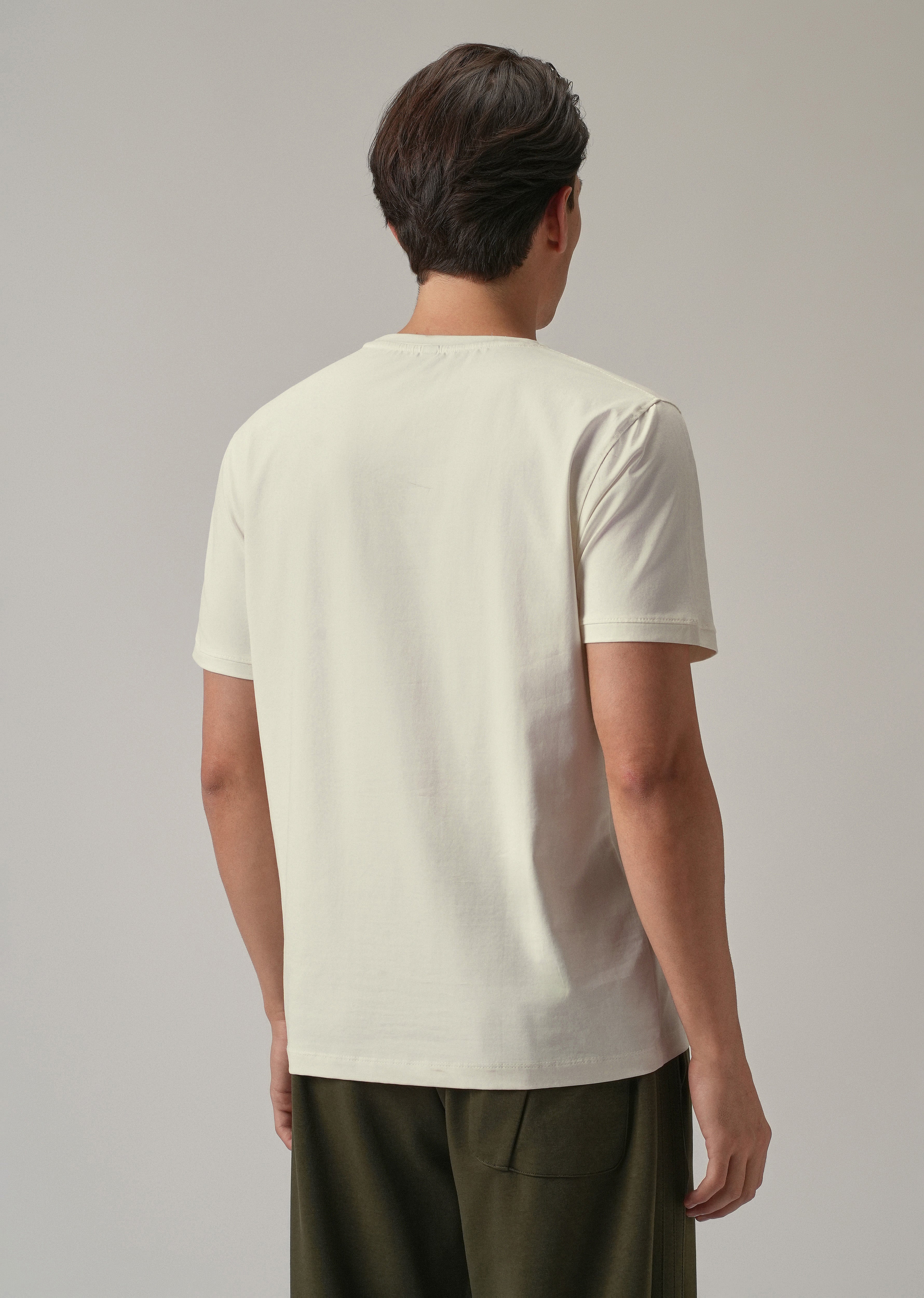 Cream Printed Slim Fit T-Shirt