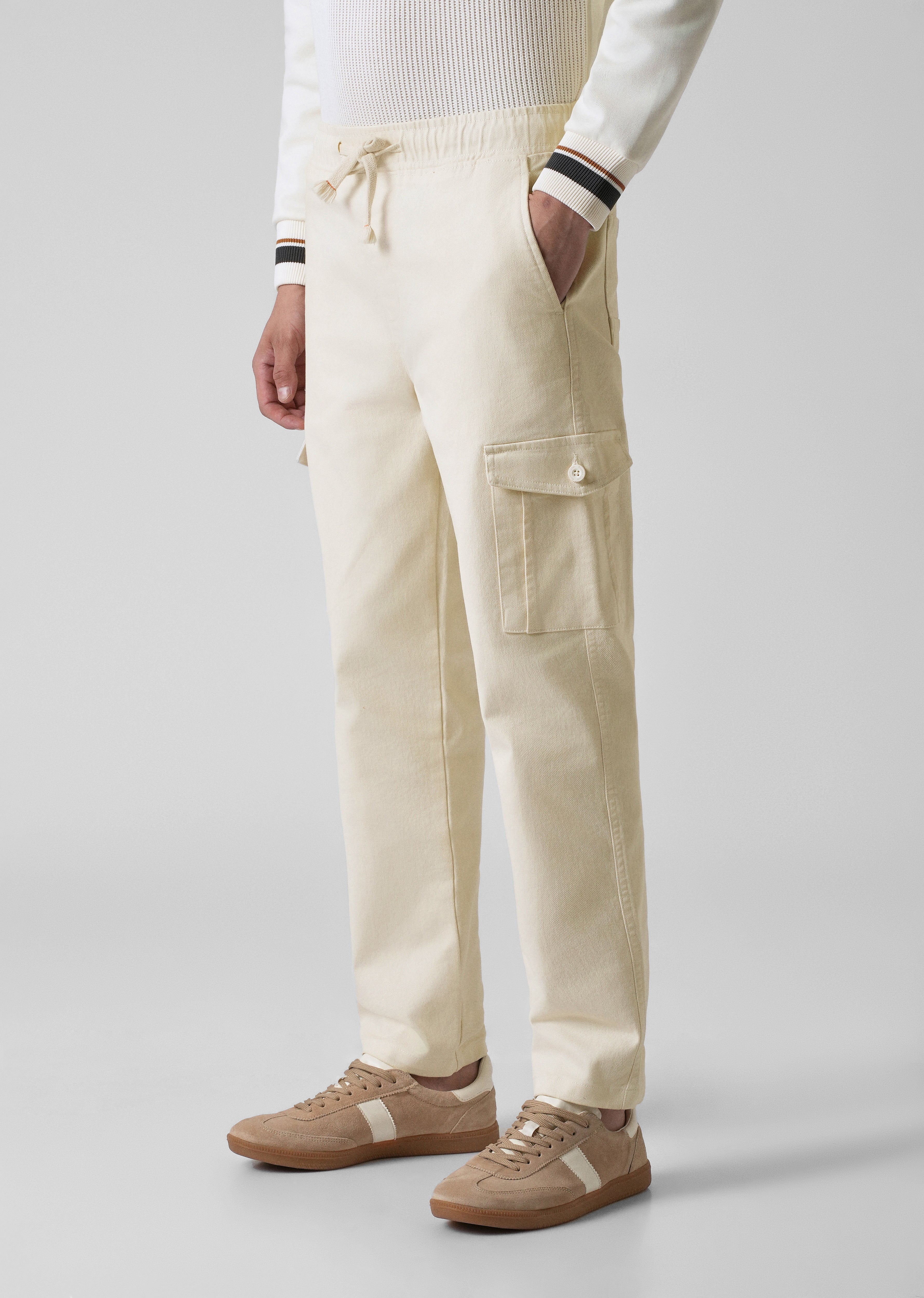 Cream Regular Fit Cargo Pant