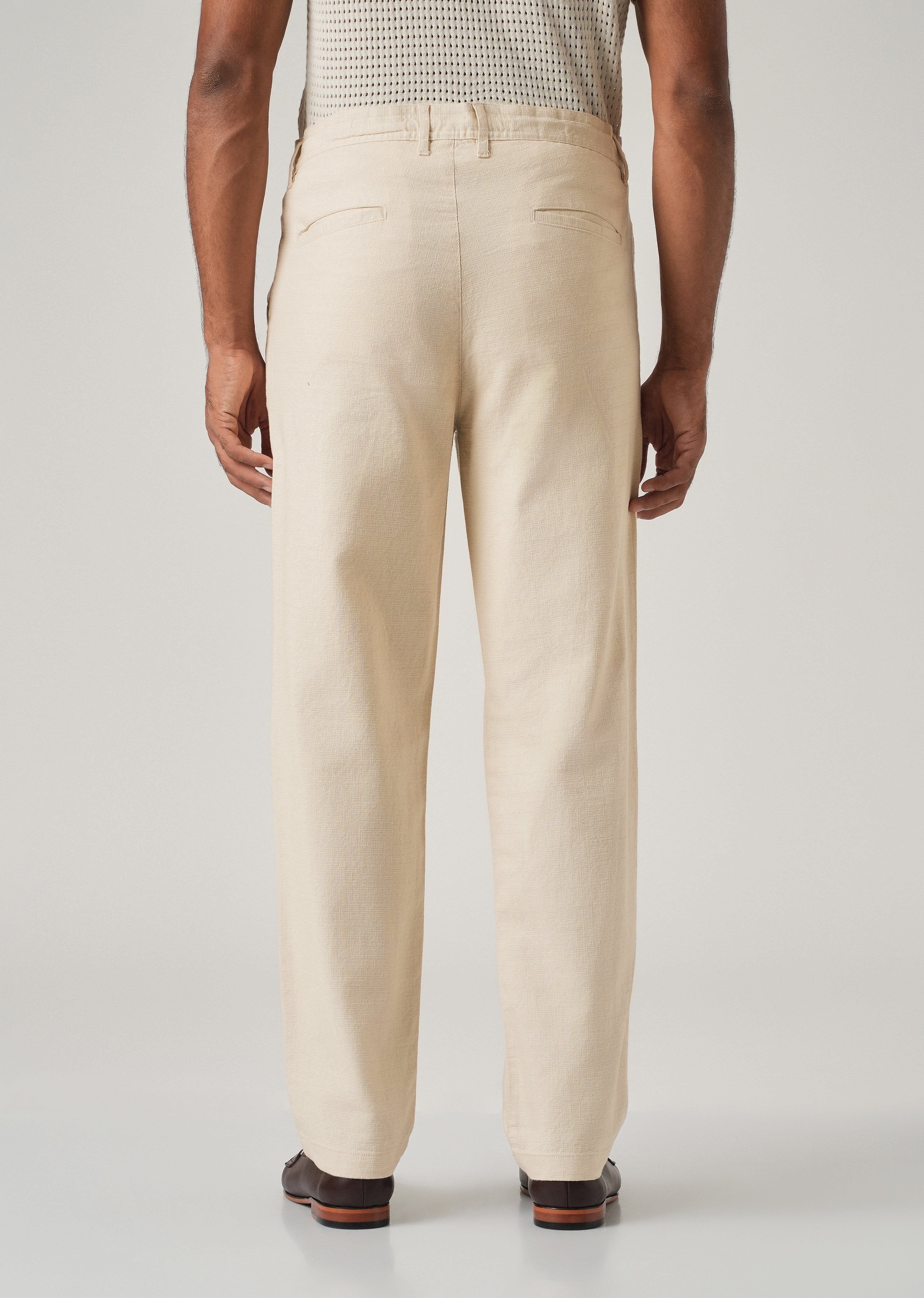 Cream Linen-Look Cotton Trousers