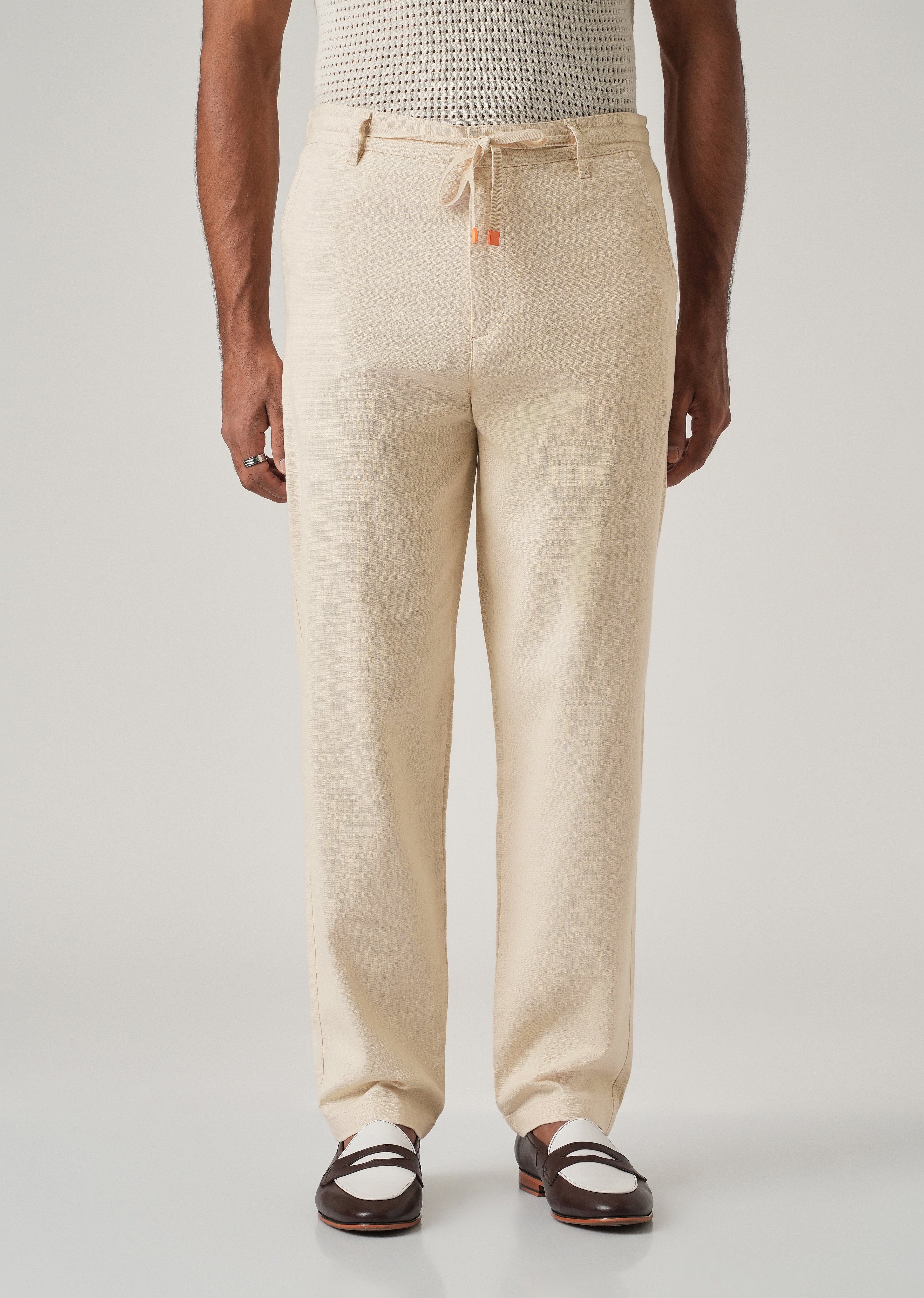 Cream Linen-Look Cotton Trousers