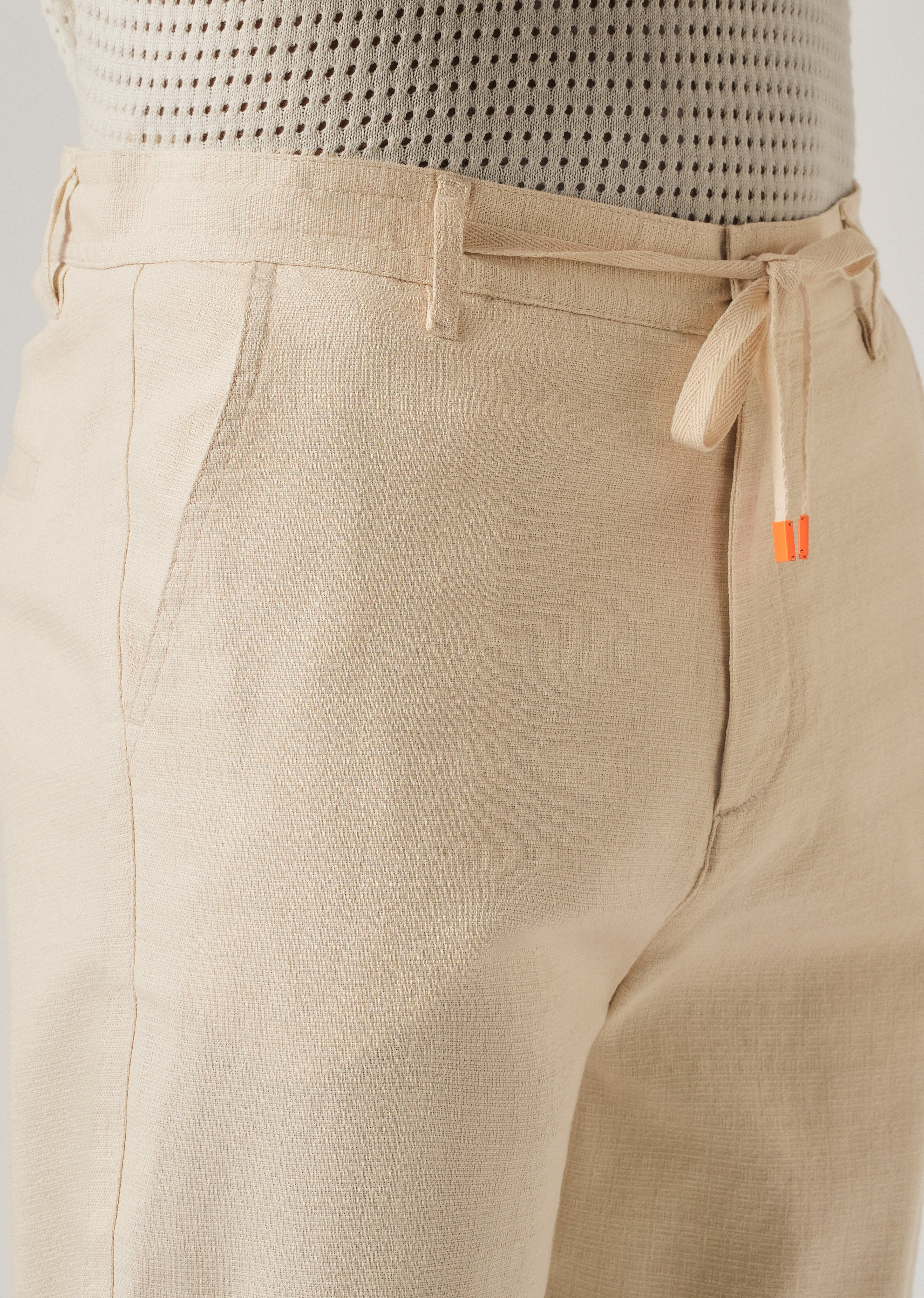 Cream Linen-Look Cotton Trousers