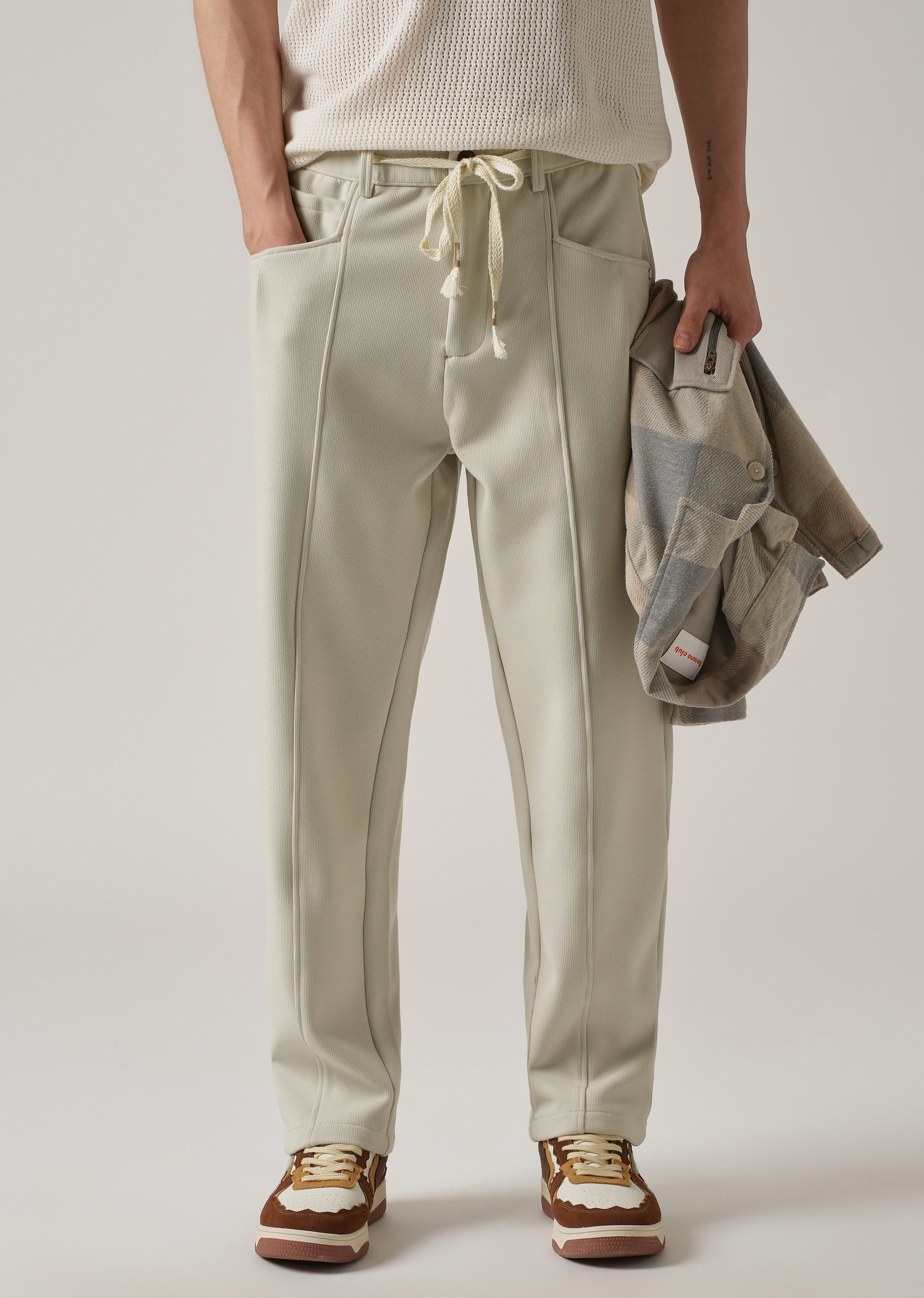 Cream Corduroy Relaxed Fit Drawstring Pant