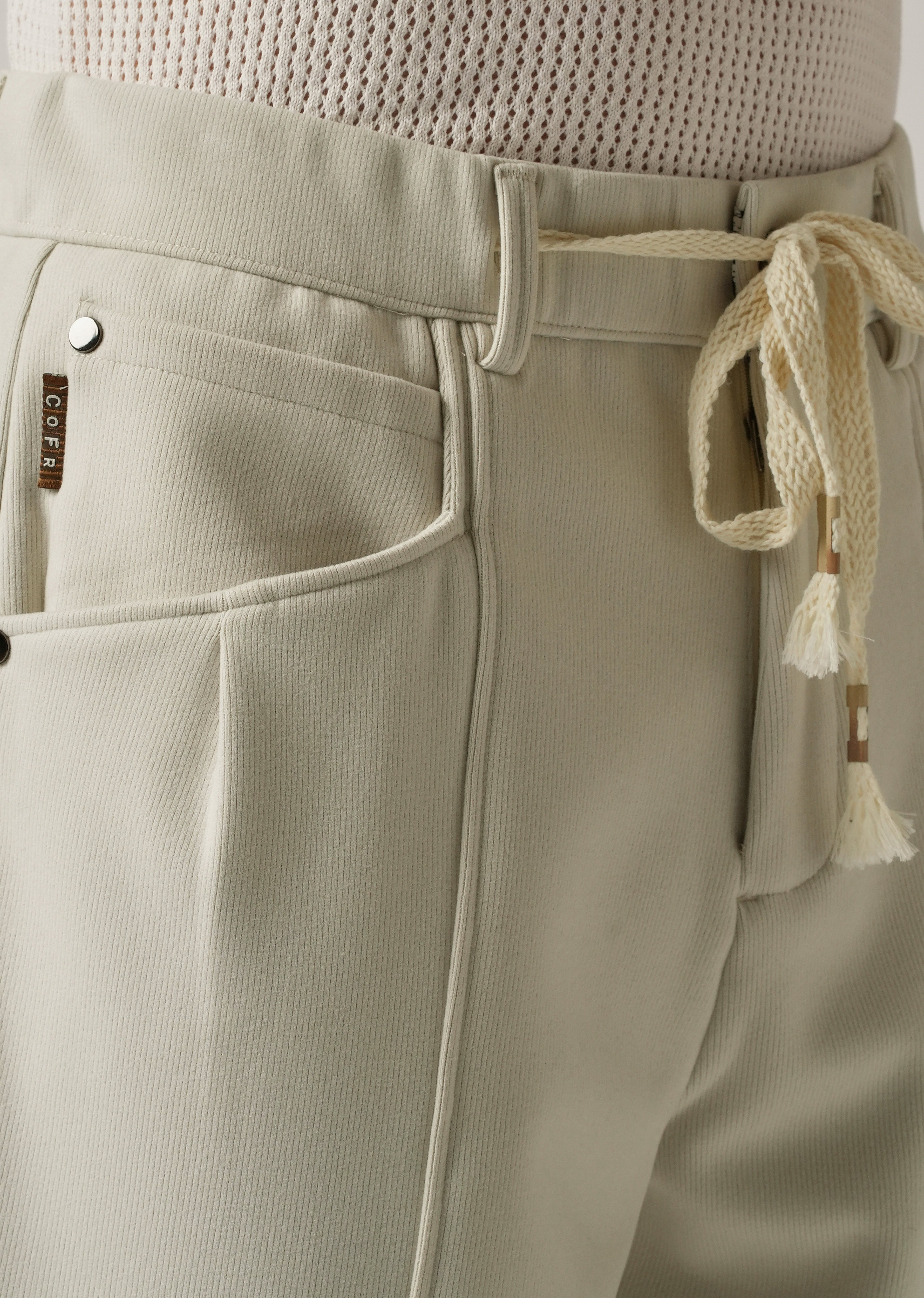 Cream Corduroy Relaxed Fit Drawstring Pant