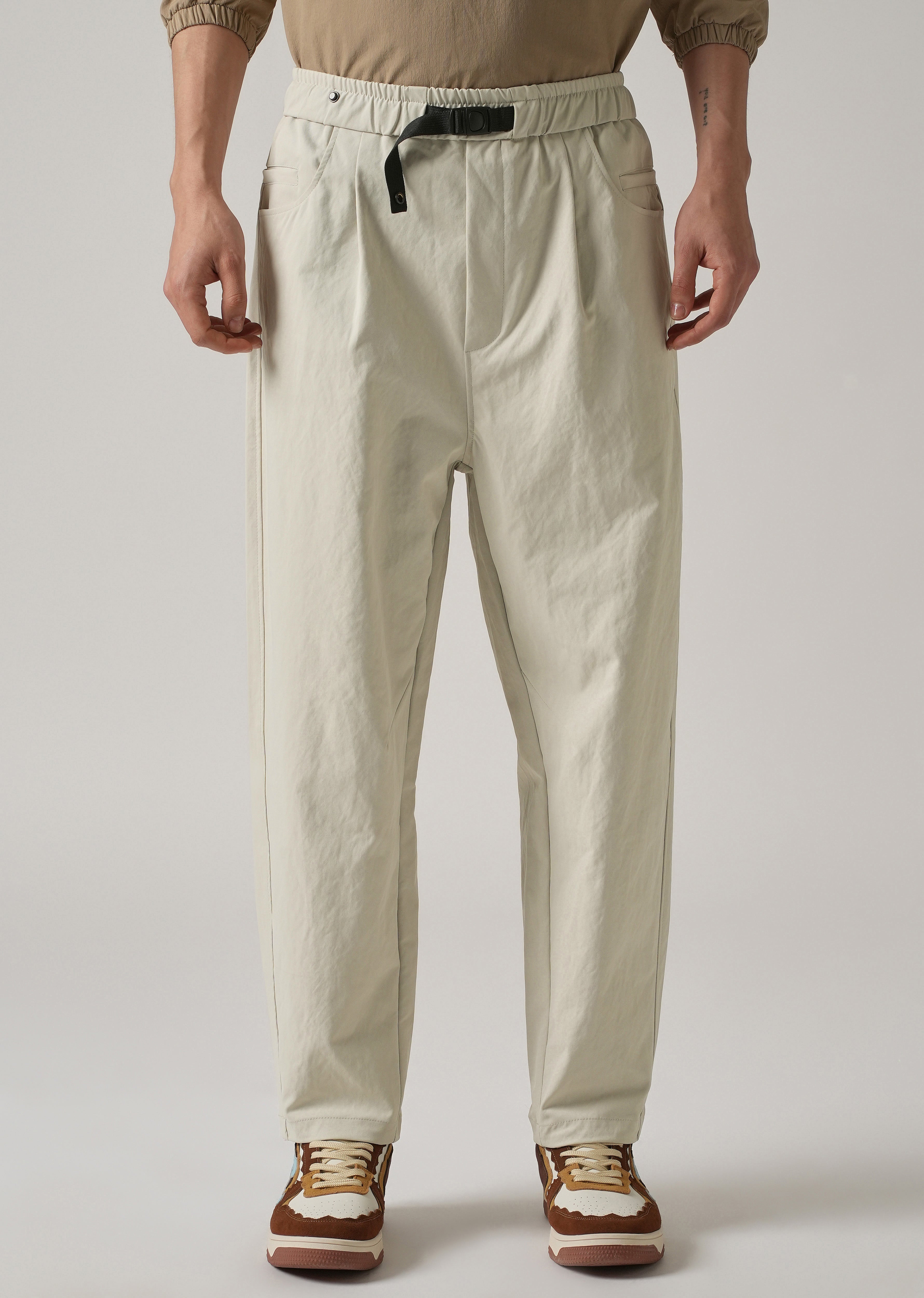 Cream Twill Relaxed Fit Pant