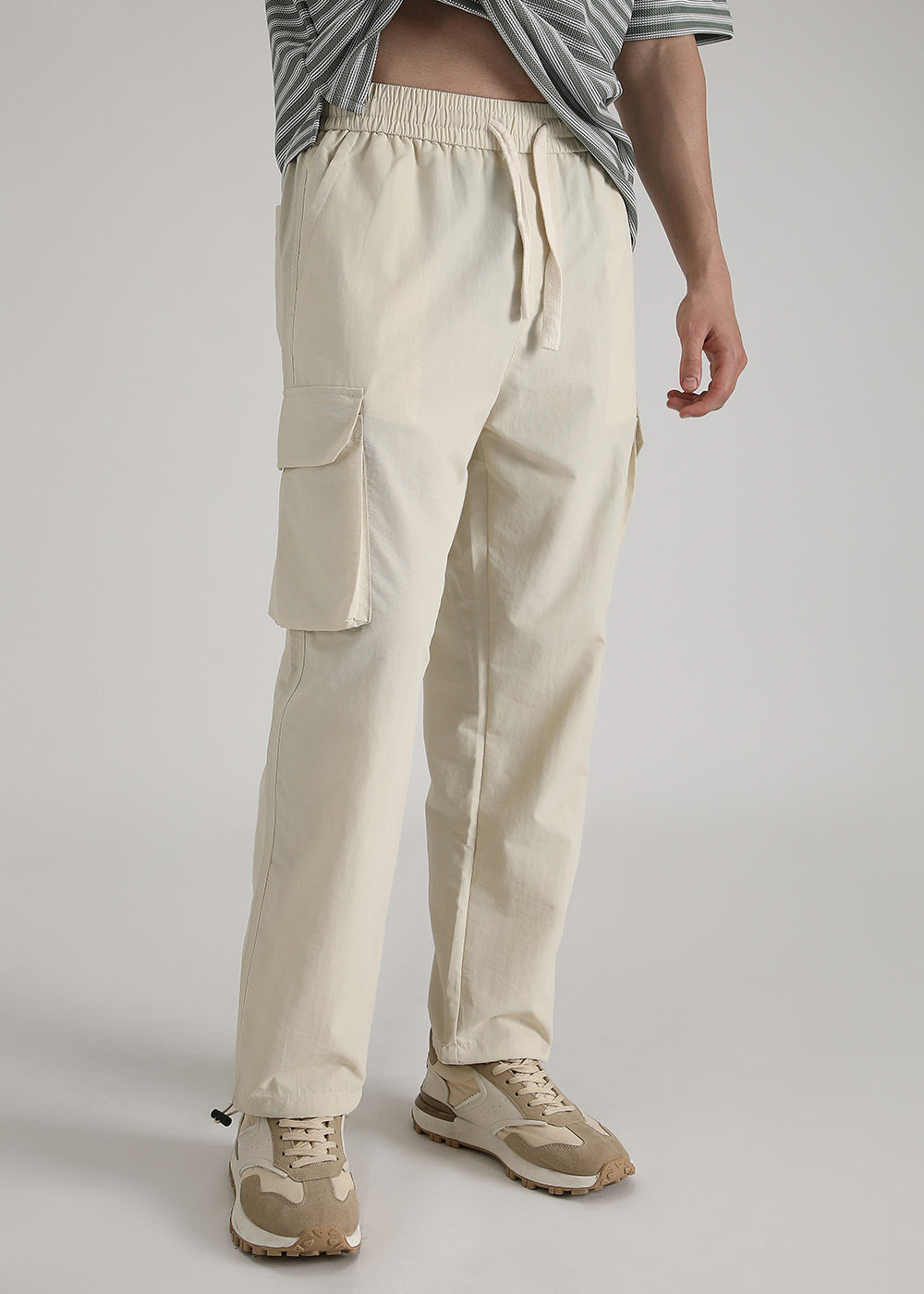 Cream Relaxed Fit Cargo Pant - Main Image