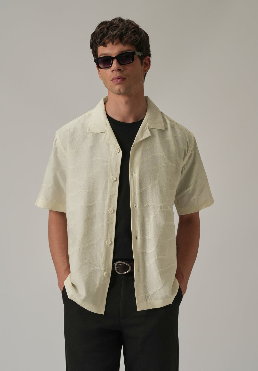 Cream Self Pattern Shirt