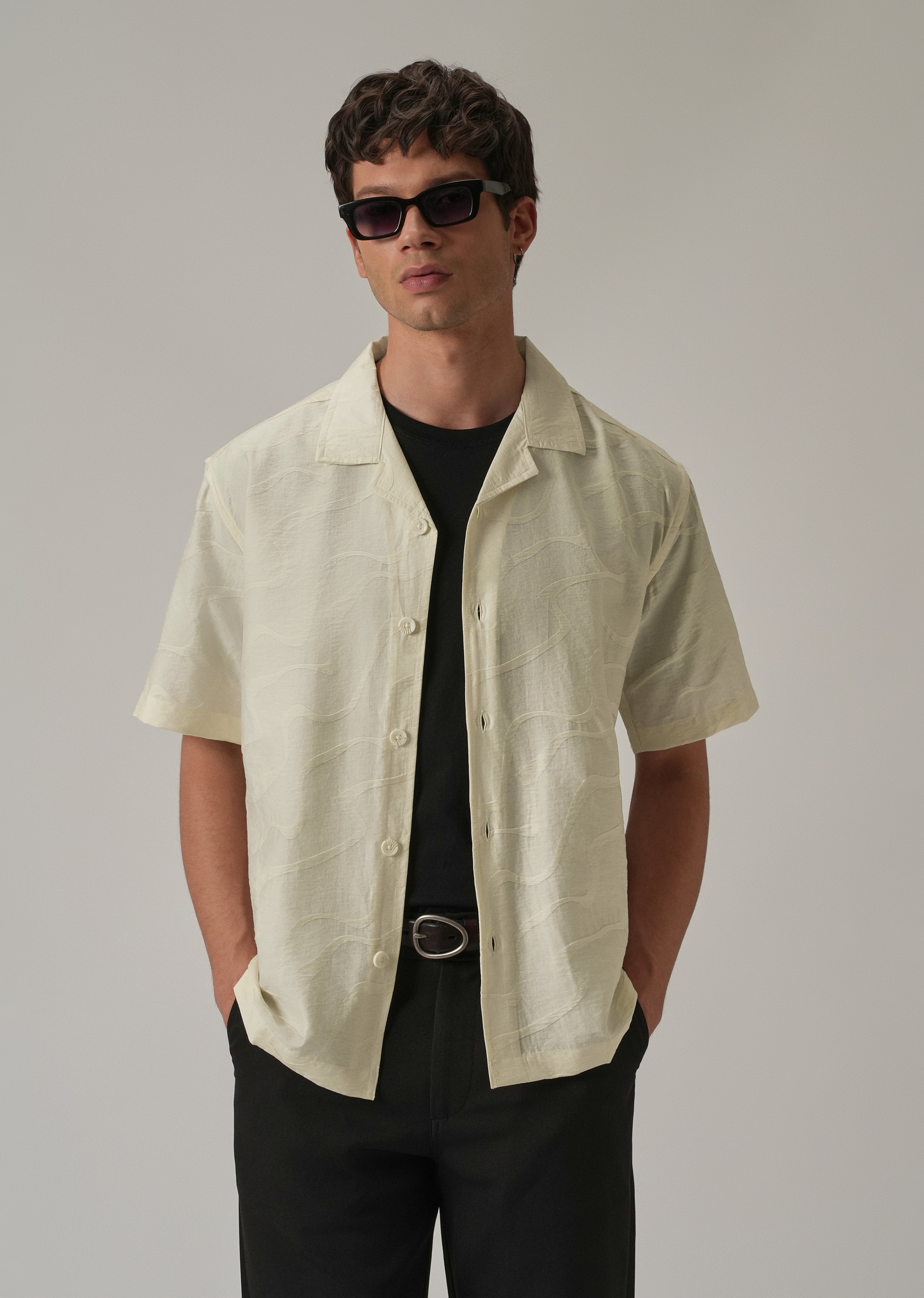 Cream Self Pattern Shirt