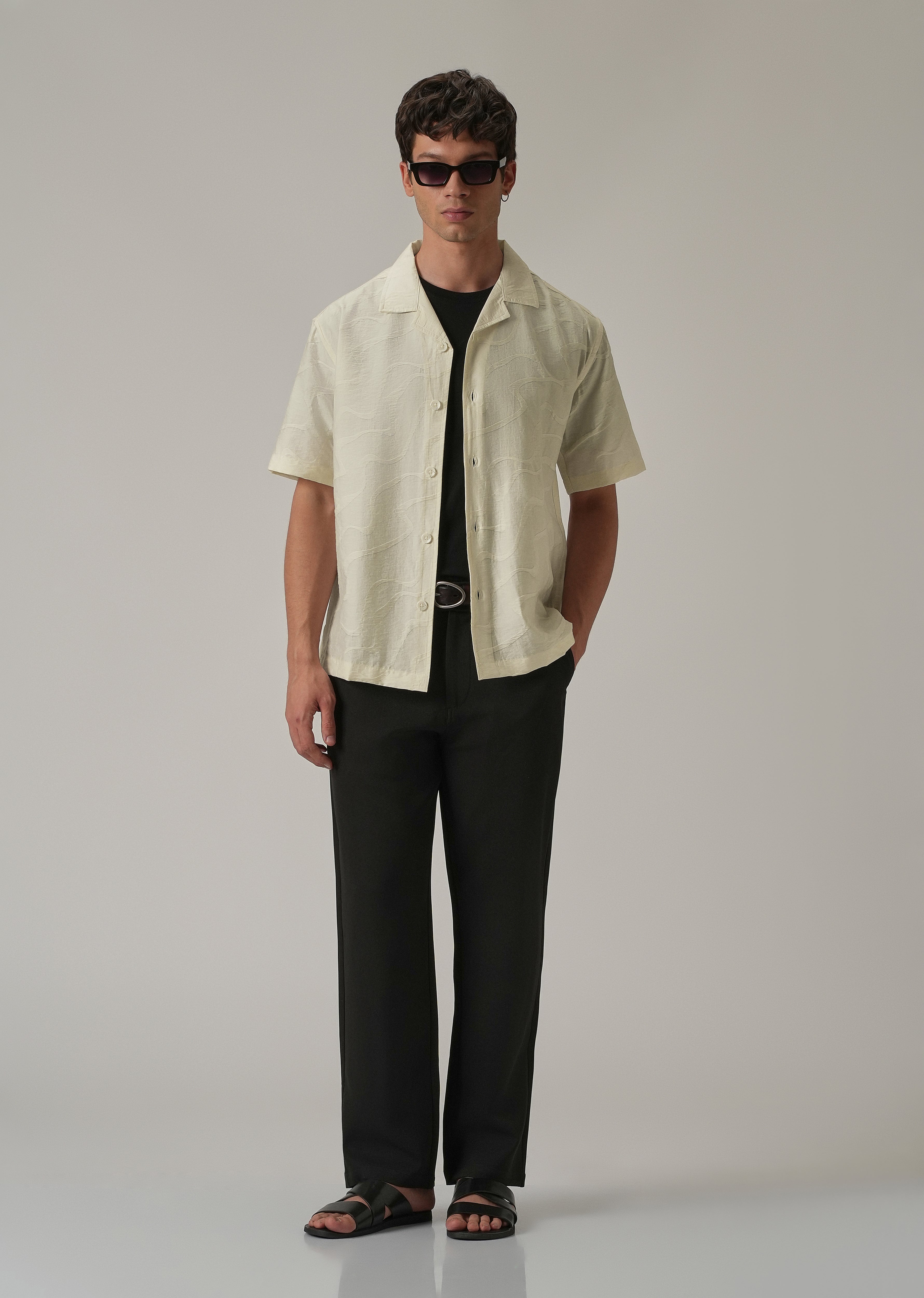 Cream Self Pattern Shirt