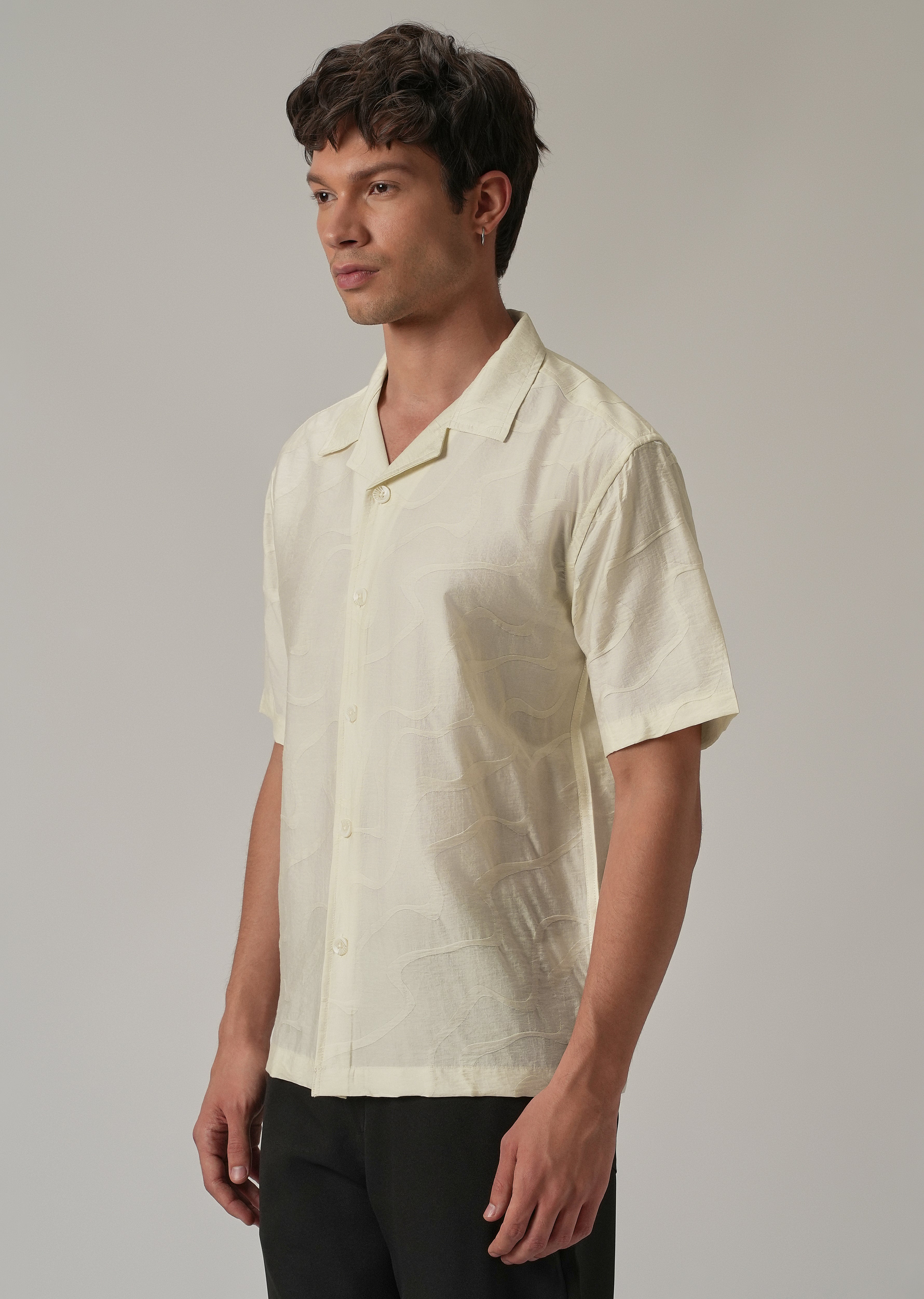Cream Self Pattern Shirt